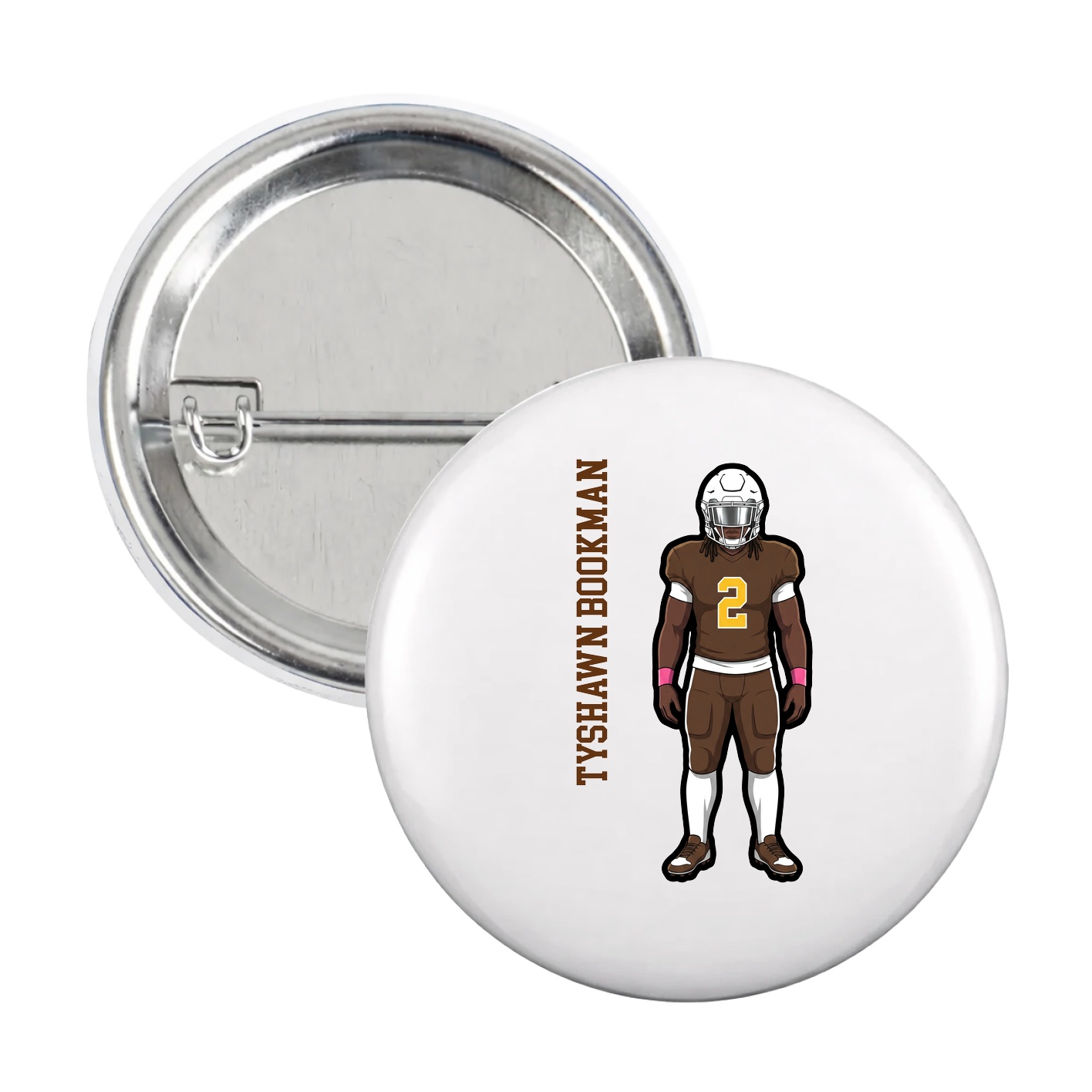 Game Day Button — Name Vertical in White
