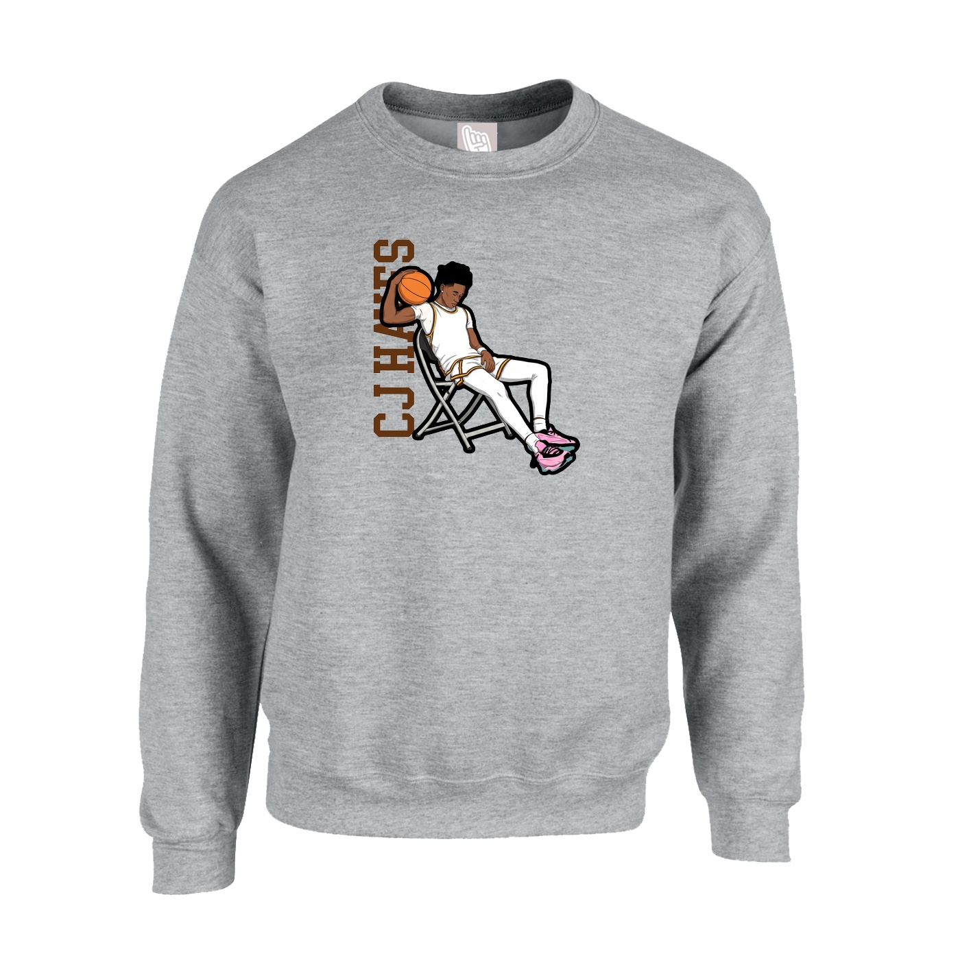 Fleece Crew — Name Vertical in Grey