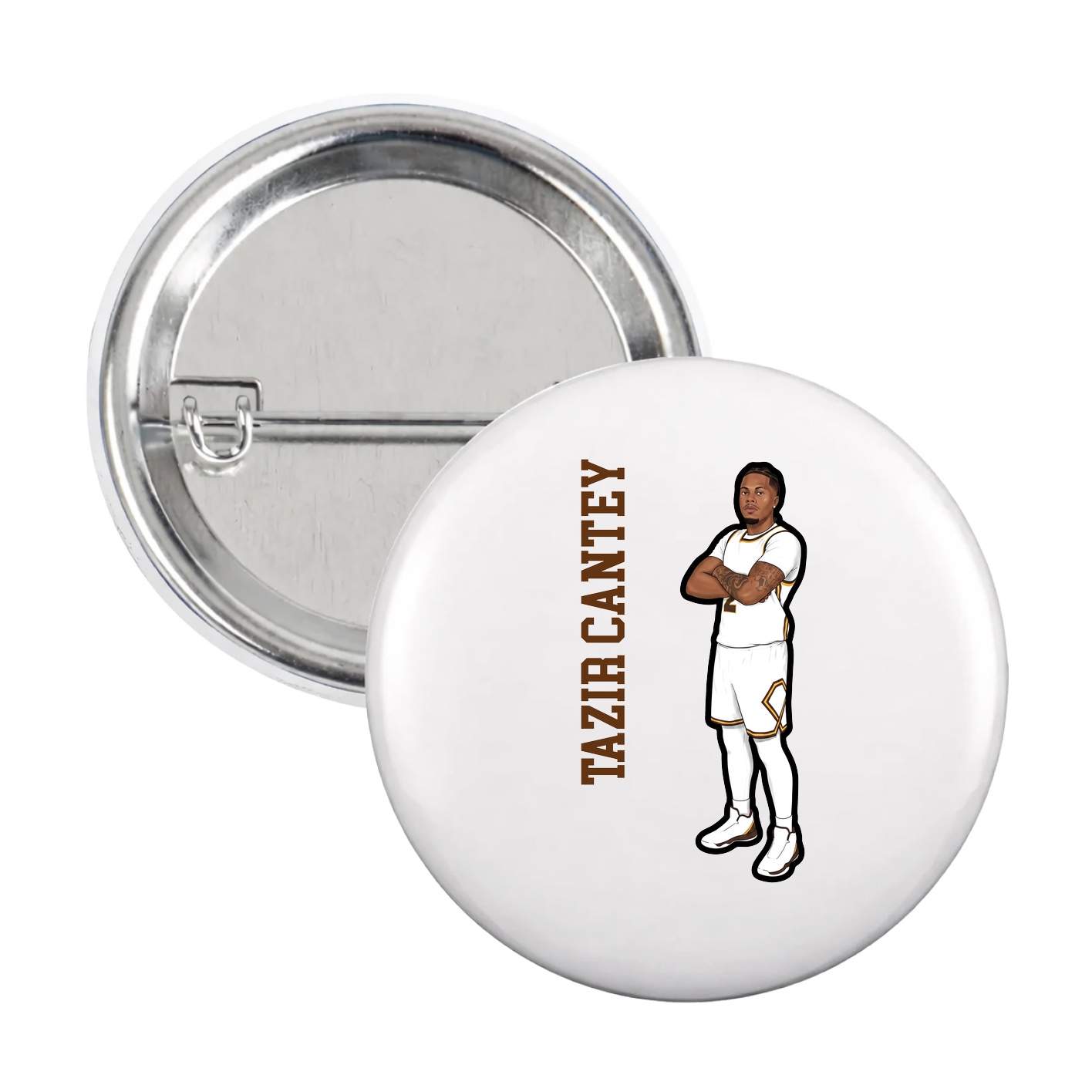Game Day Button — Name Vertical in White