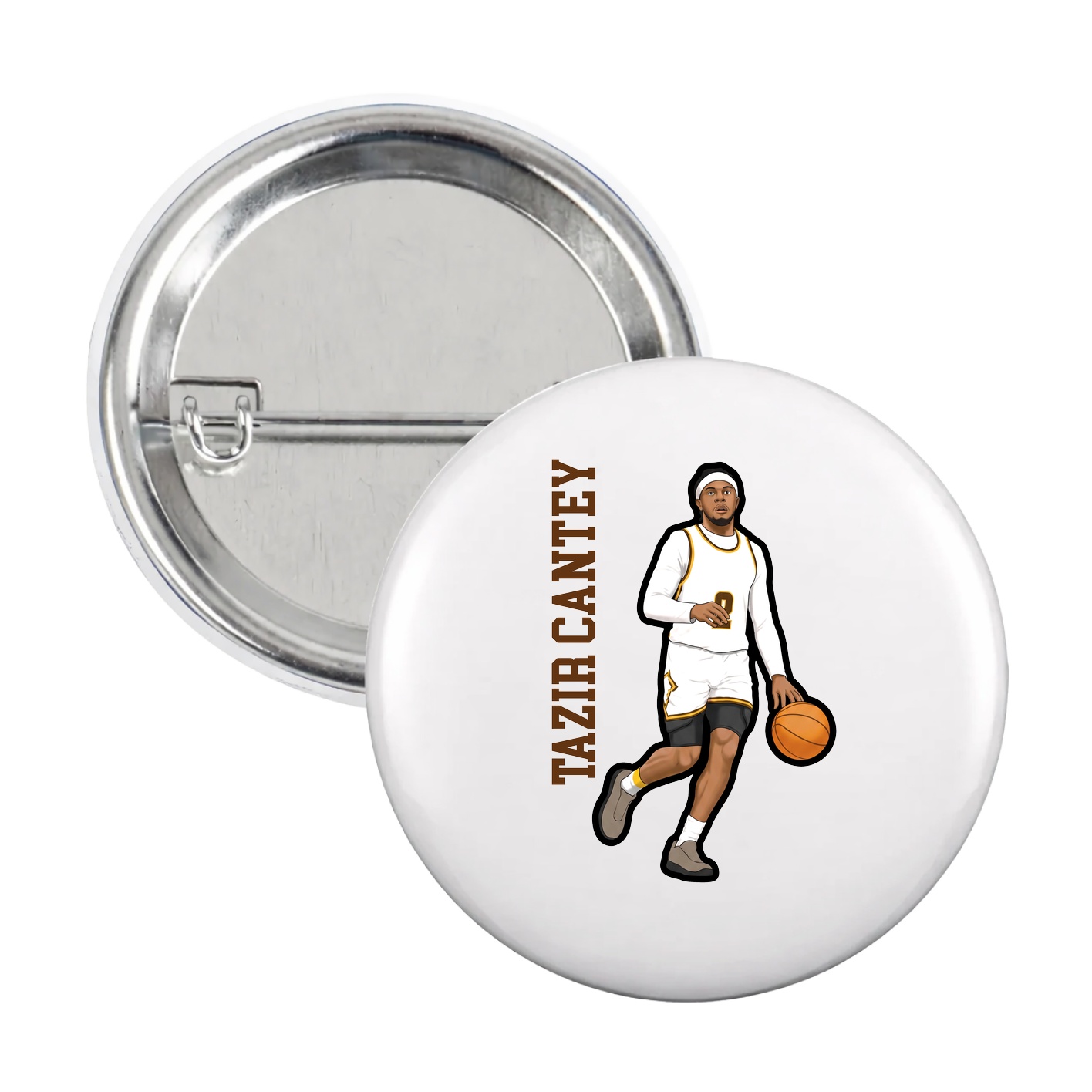 Game Day Button — Name Vertical in White