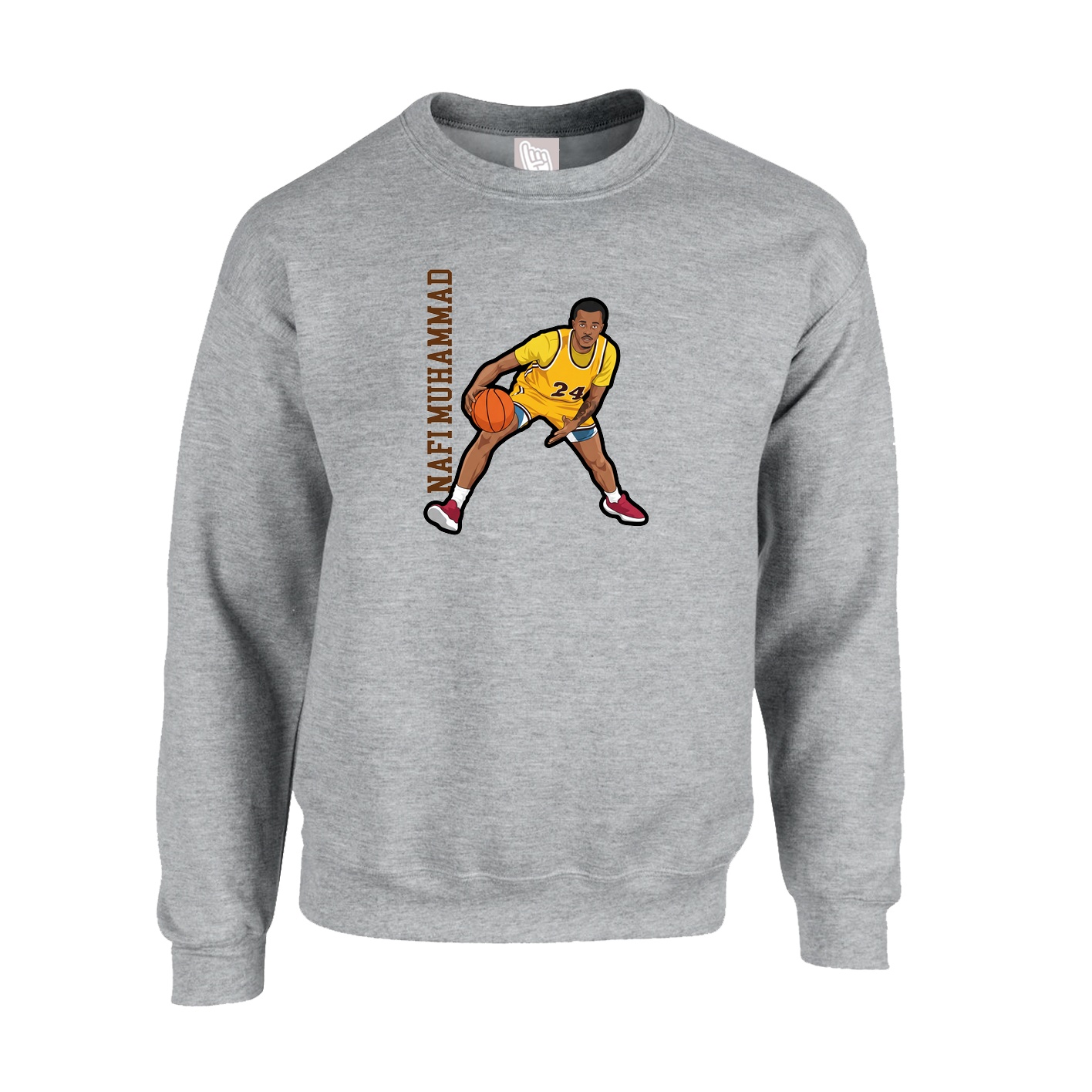 Fleece Crew — Name Vertical in Grey