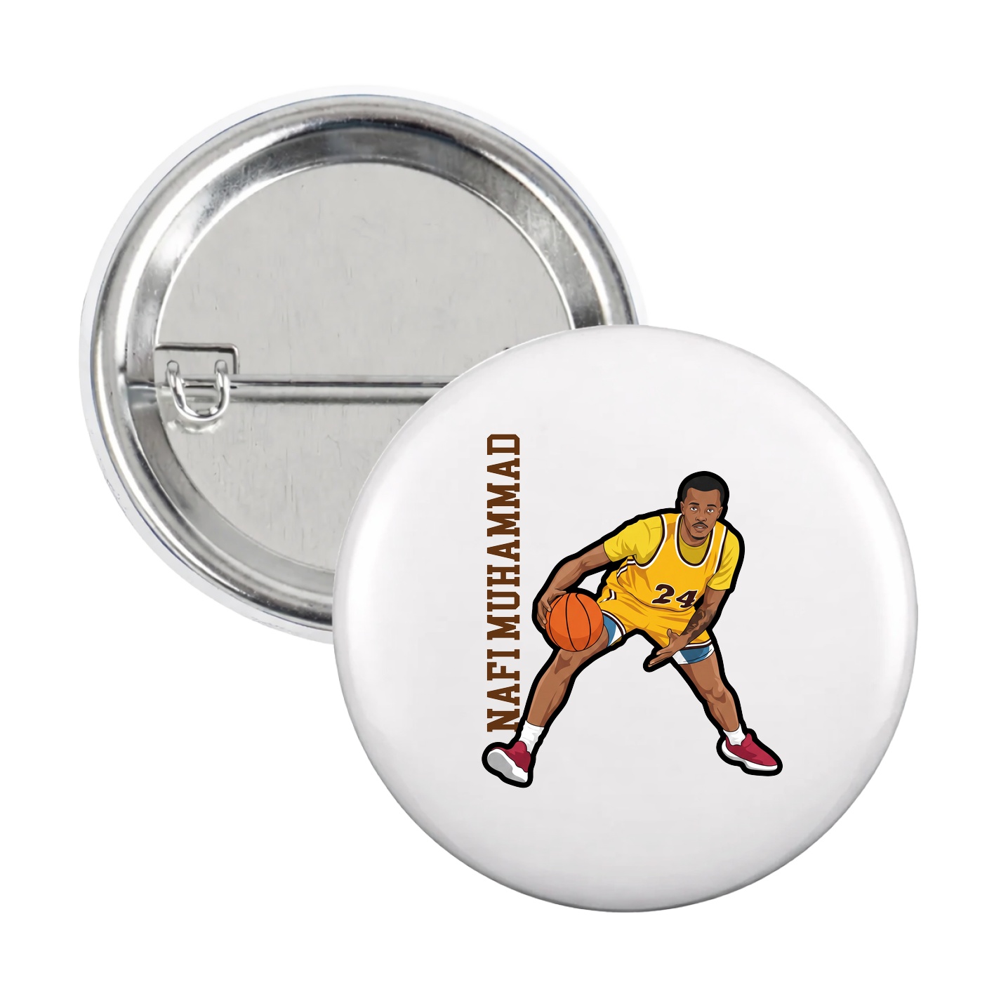 Game Day Button — Name Vertical in White
