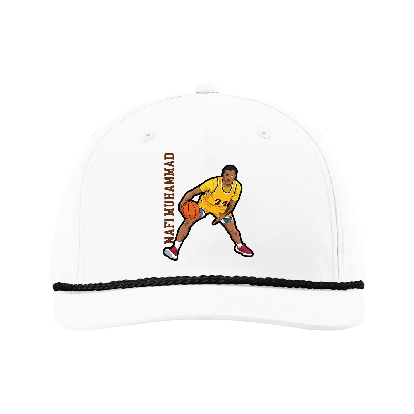 Five-Panel Classic Rope Cap — Name Vertical in White