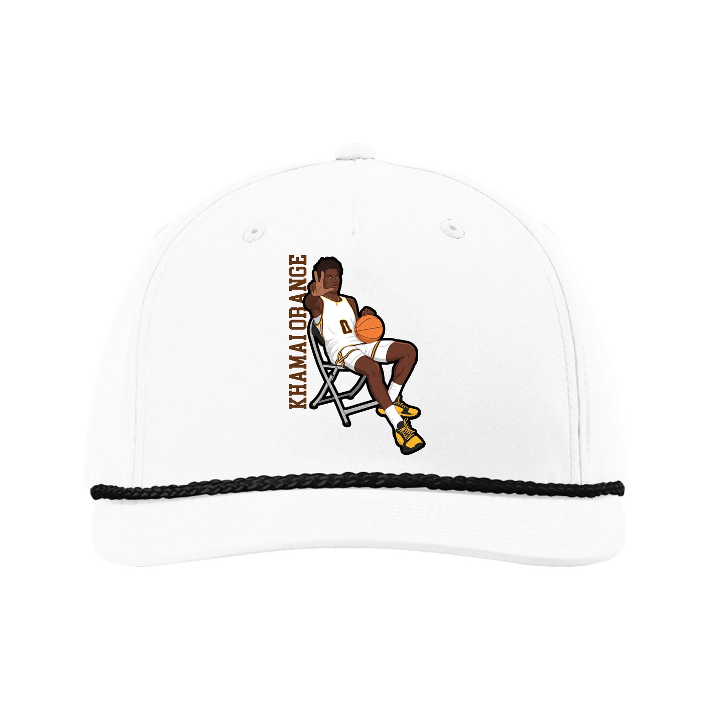 Five-Panel Classic Rope Cap — Name Vertical in White