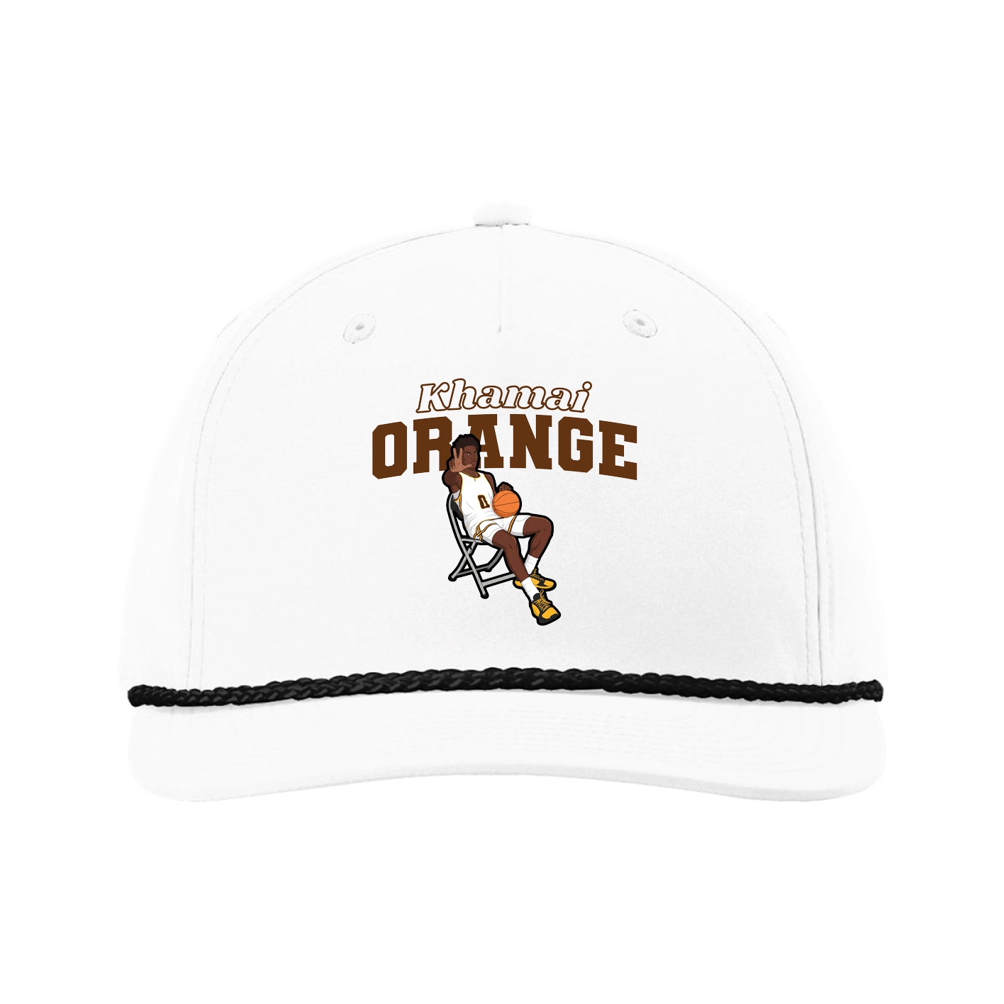 Five-Panel Classic Rope Cap — Name Arch in White