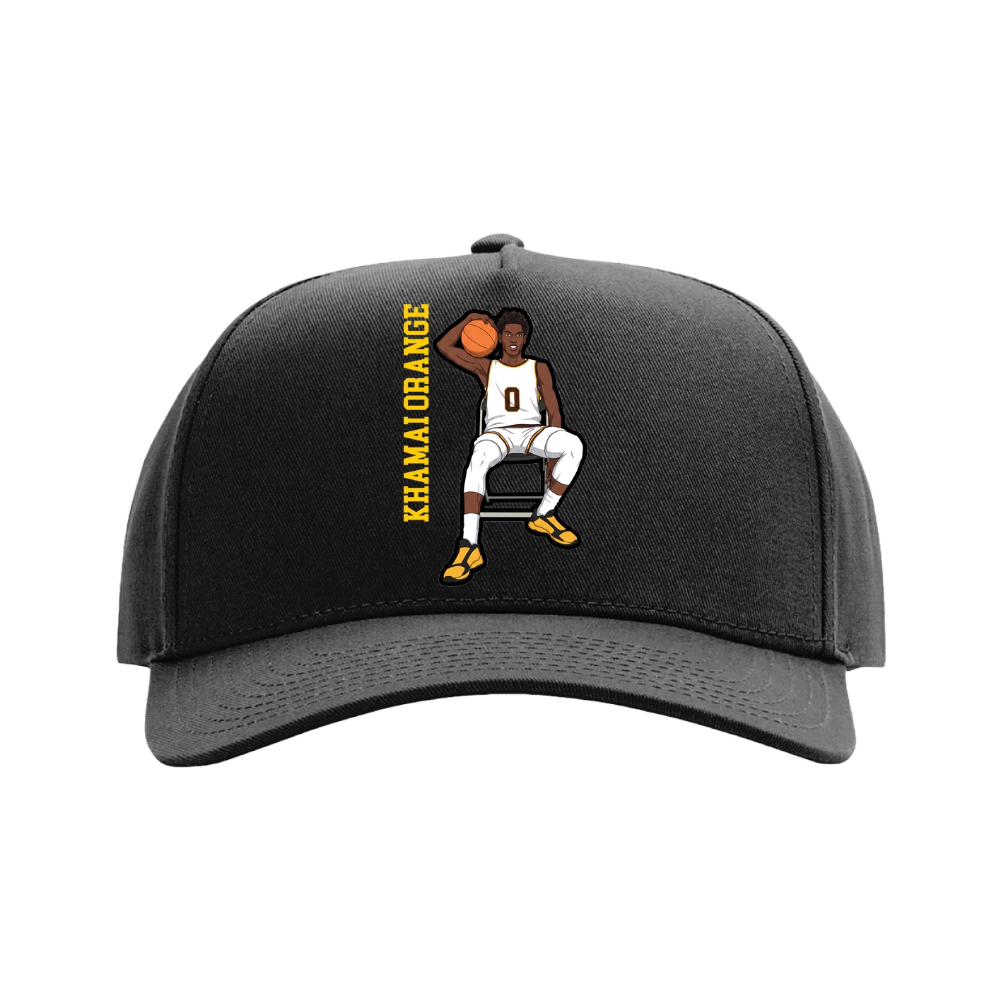 Full Fabric Five-Panel Champ Cap — Name Vertical in Black