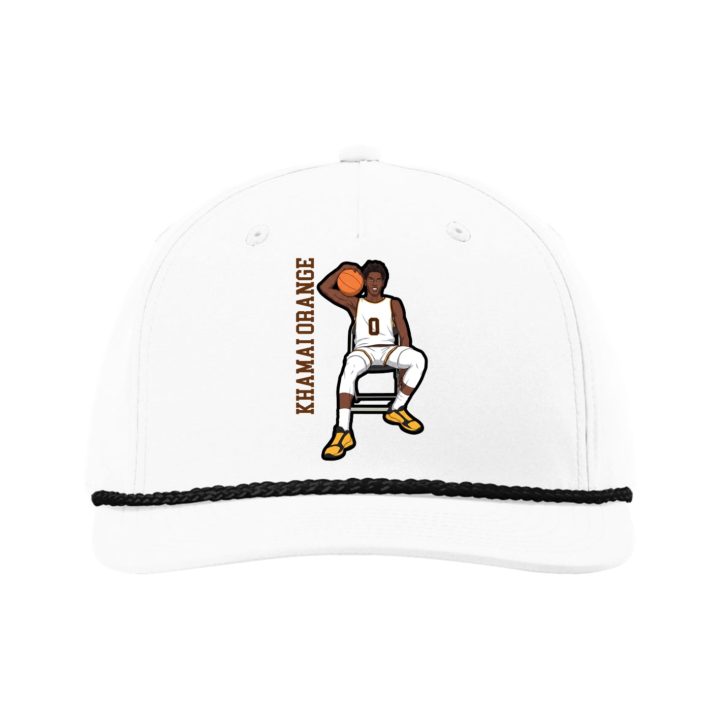 Five-Panel Classic Rope Cap — Name Vertical in White