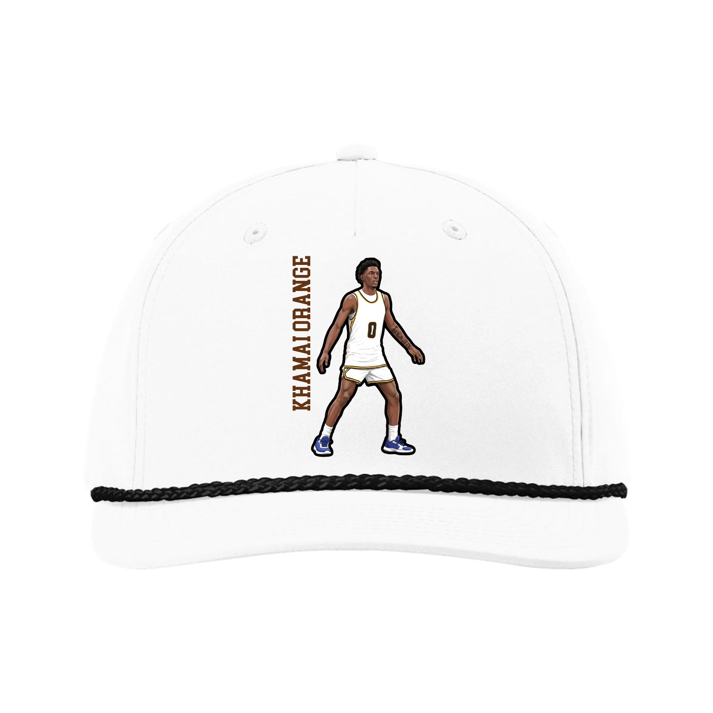 Five-Panel Classic Rope Cap — Name Vertical in White