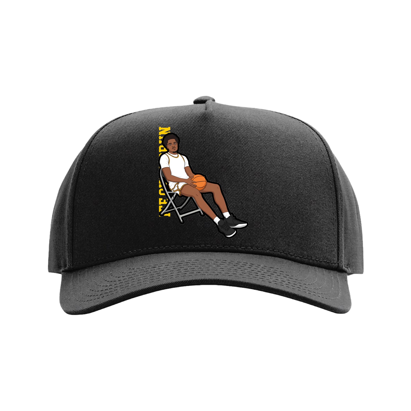 Full Fabric Five-Panel Champ Cap — Name Vertical in Black