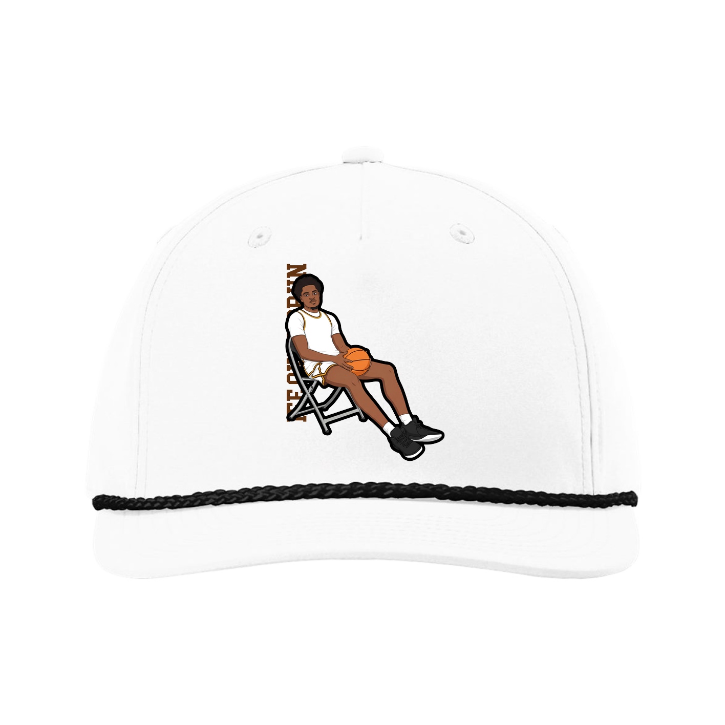 Five-Panel Classic Rope Cap — Name Vertical in White