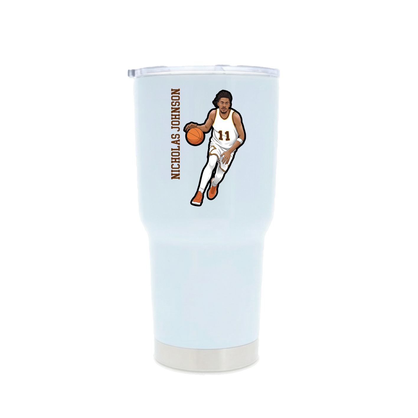 30oz Stainless Steel Tumbler — Name Vertical in White