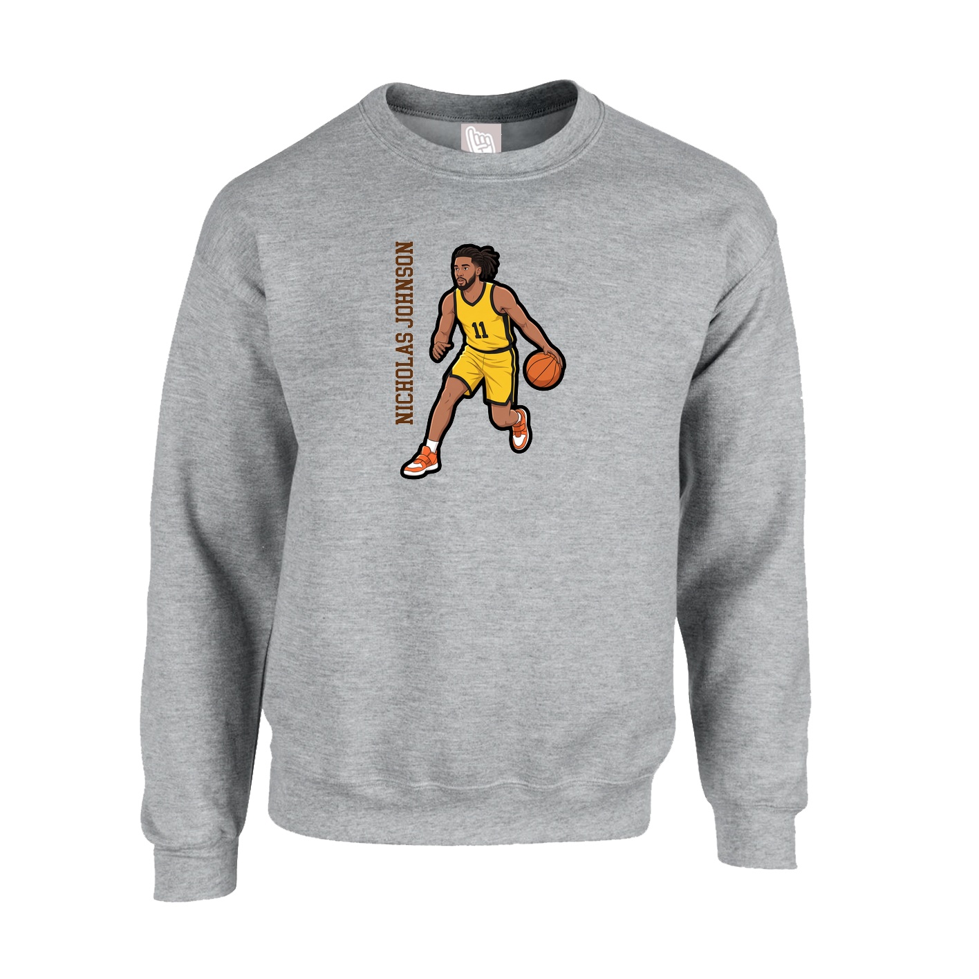 Fleece Crew — Name Vertical in Grey