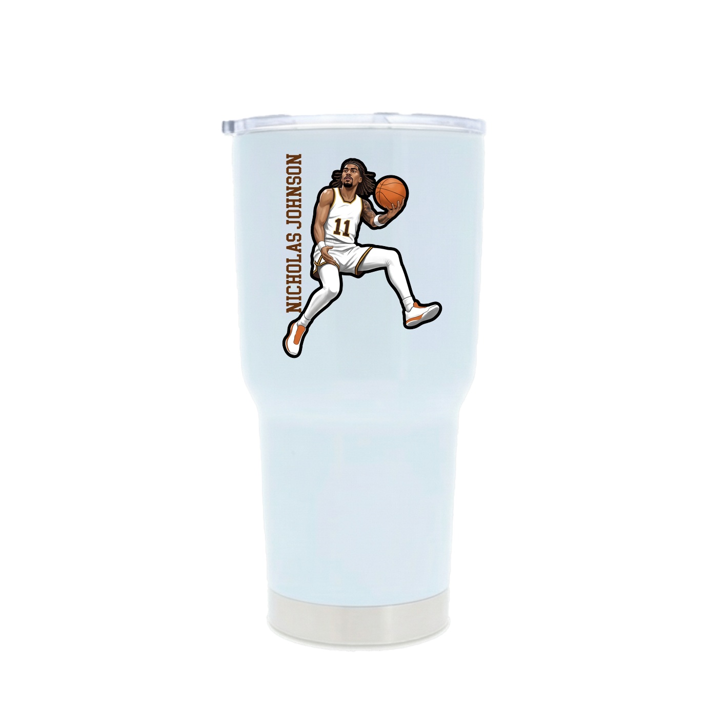 30oz Stainless Steel Tumbler — Name Vertical in White