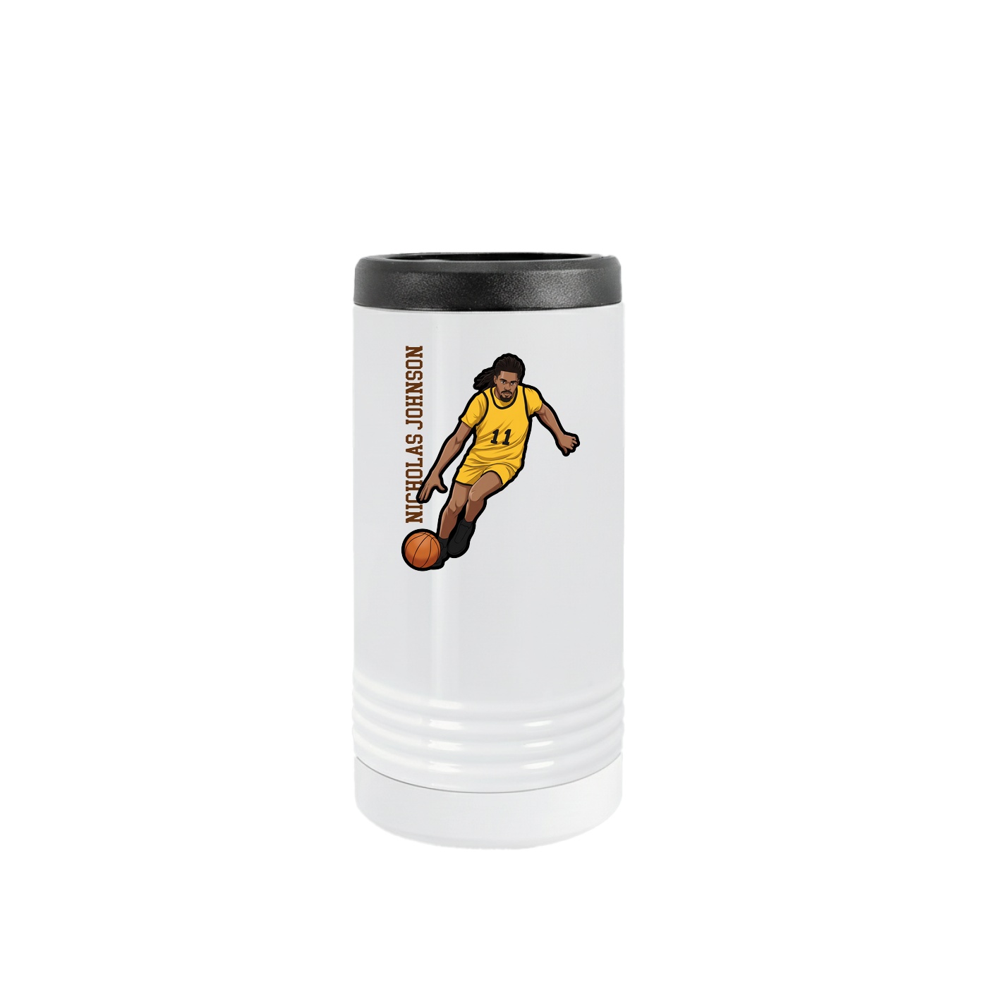 Slim Beverage Holder — Name Vertical in White