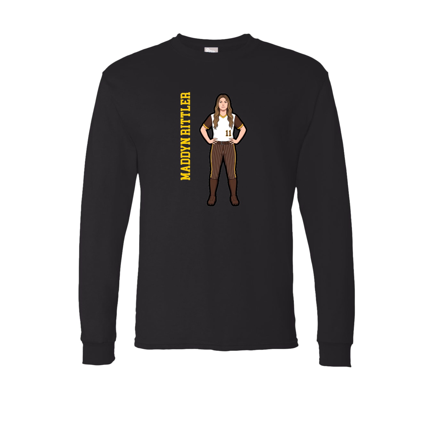 Long Sleeve Tee — Name Vertical in Black