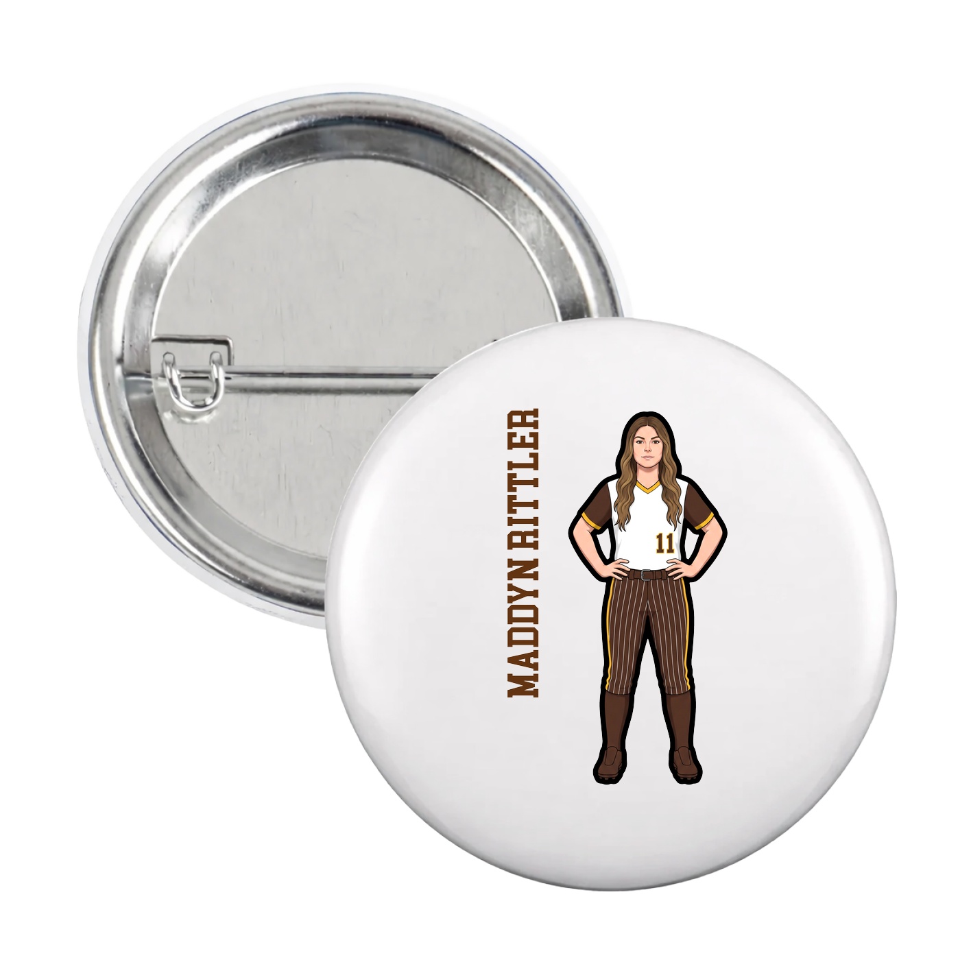Game Day Button — Name Vertical in White