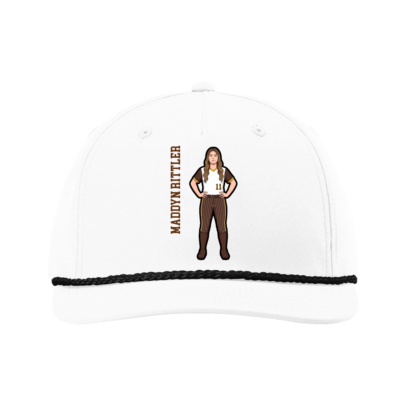 Five-Panel Classic Rope Cap — Name Vertical in White