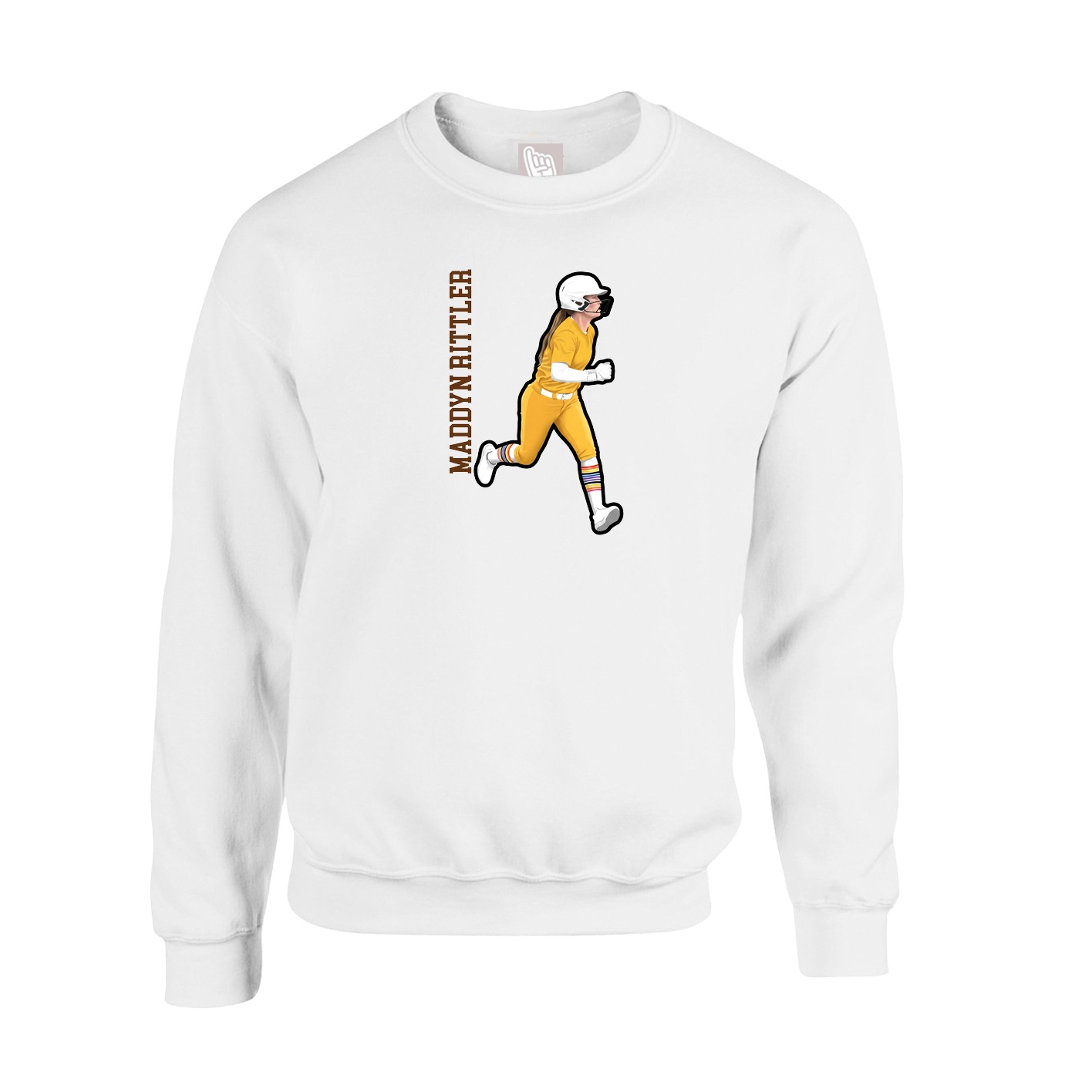Fleece Crew — Name Vertical in White