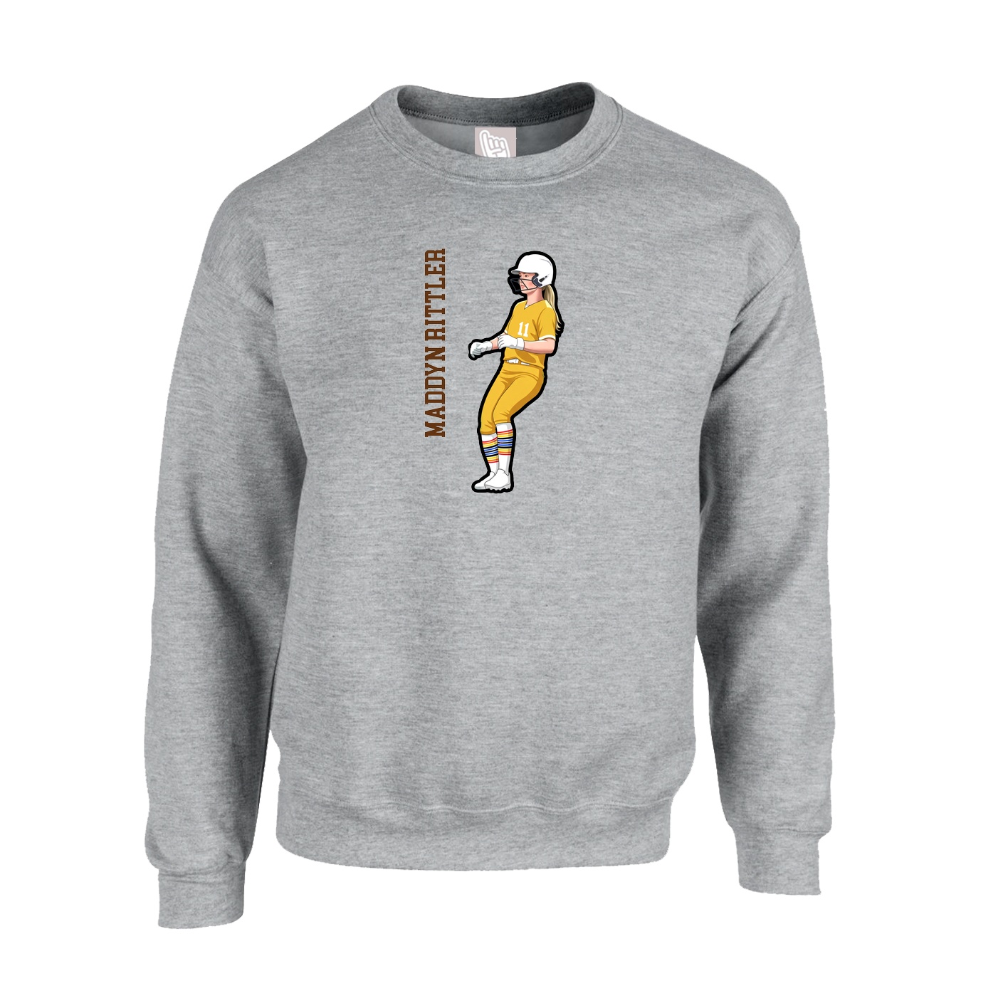 Fleece Crew — Name Vertical in Grey