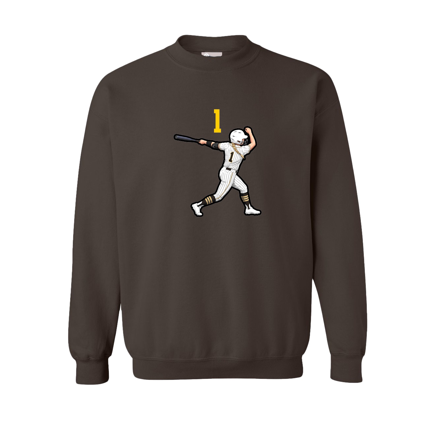 Fleece Crew — Number Top in Brown
