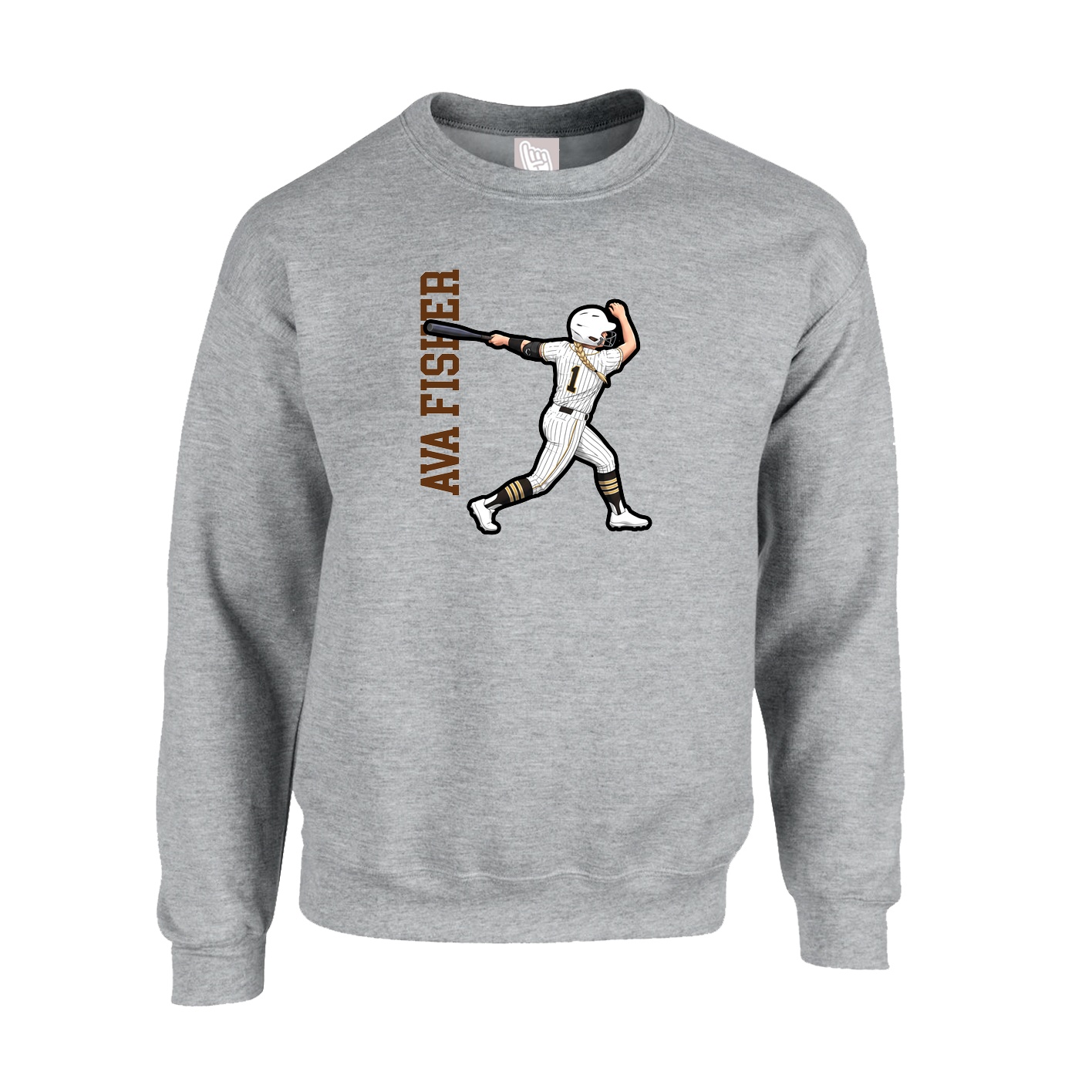 Fleece Crew — Name Vertical in Grey