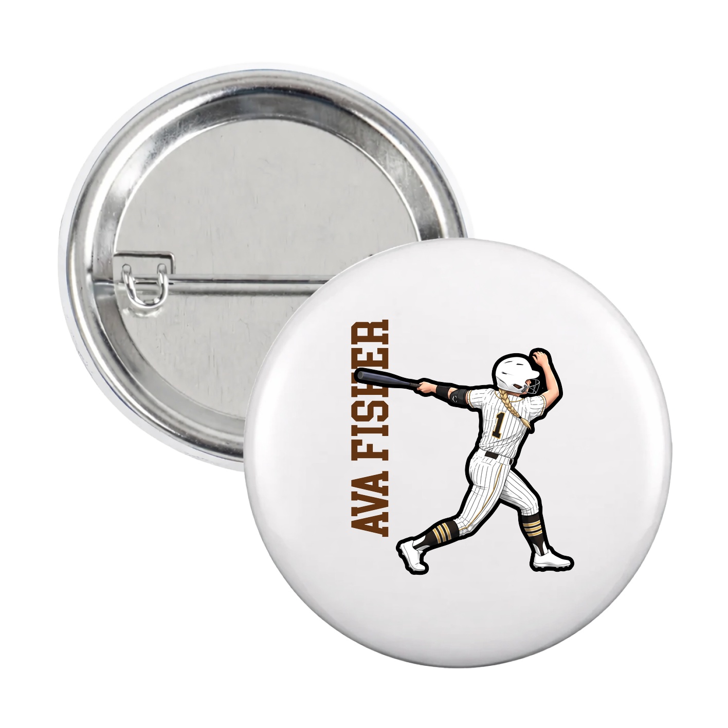 Game Day Button — Name Vertical in White
