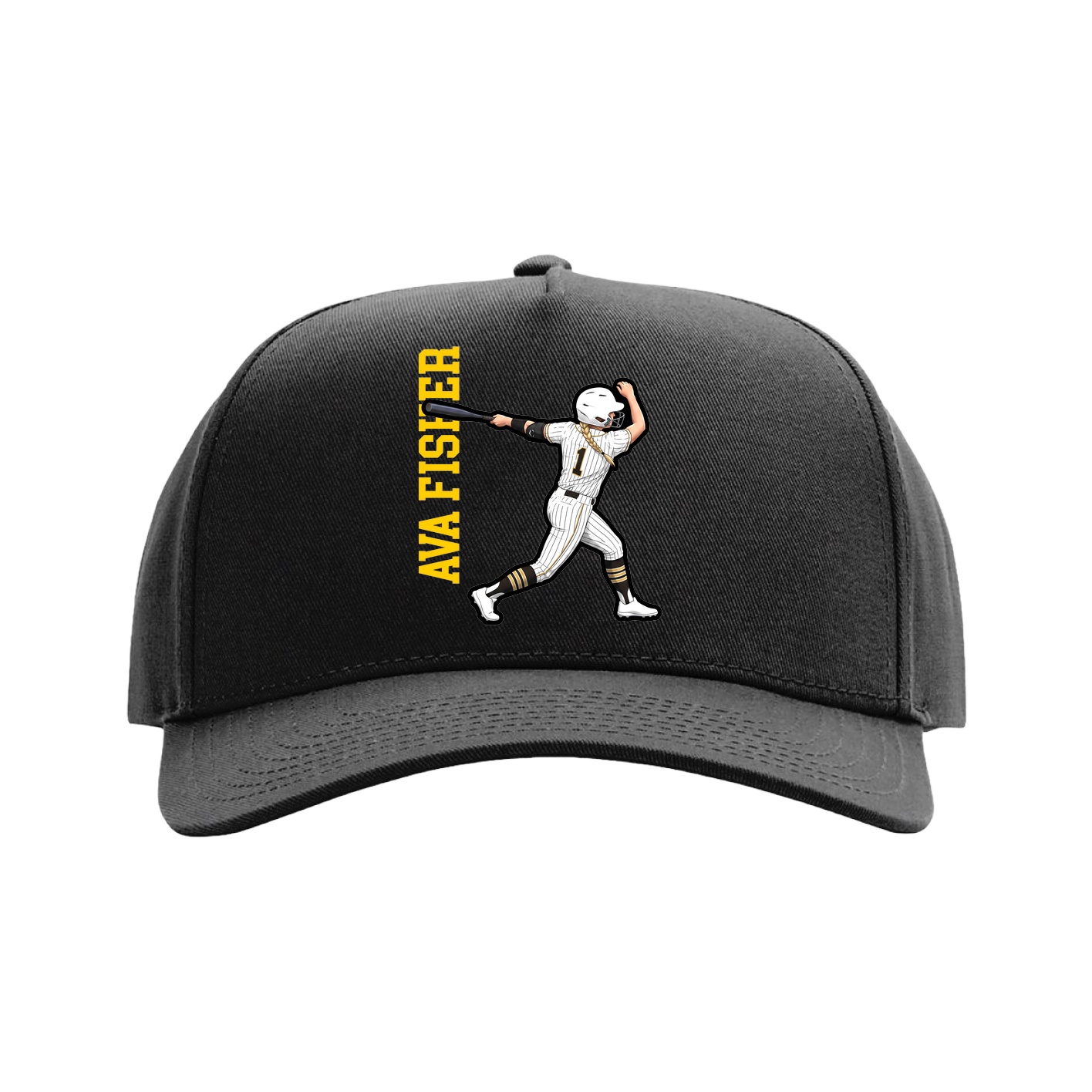Full Fabric Five-Panel Champ Cap — Name Vertical in Black