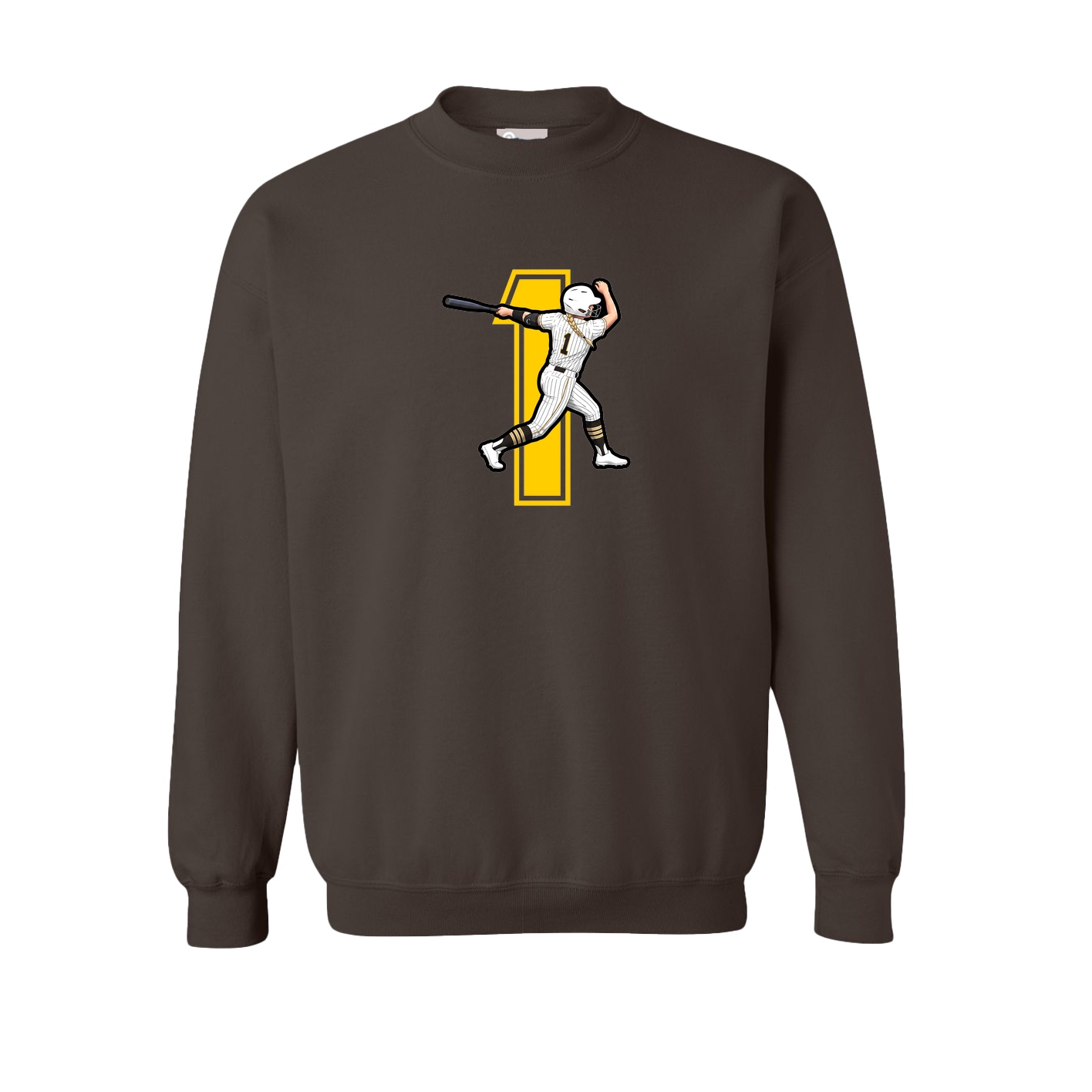 Fleece Crew — Number in Brown