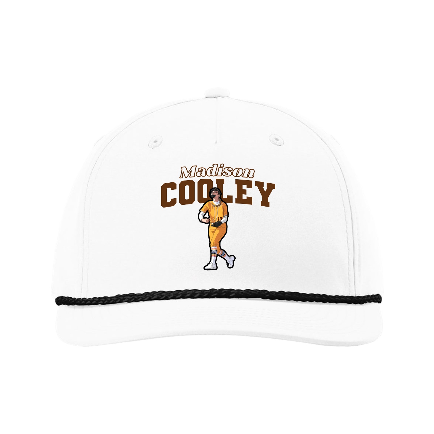 Five-Panel Classic Rope Cap — Name Arch in White