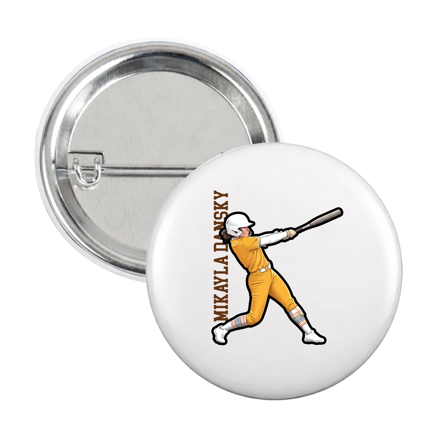 Game Day Button — Name Vertical in White