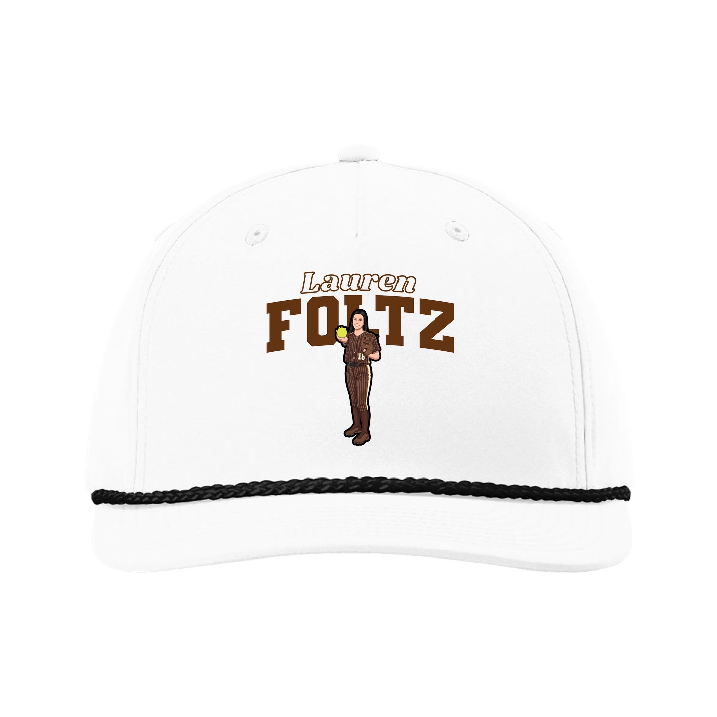 Five-Panel Classic Rope Cap — Name Arch in White