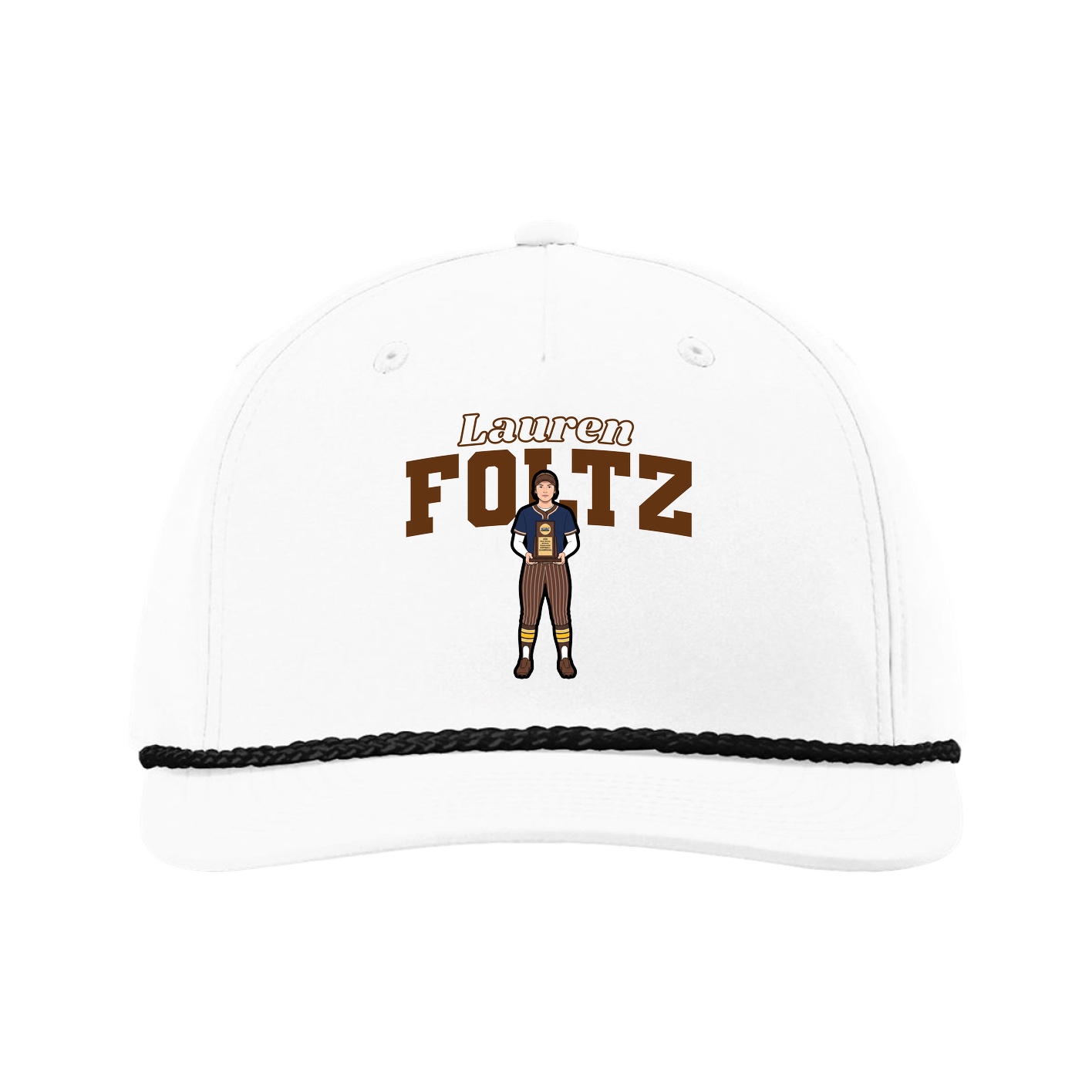 Five-Panel Classic Rope Cap — Name Arch in White