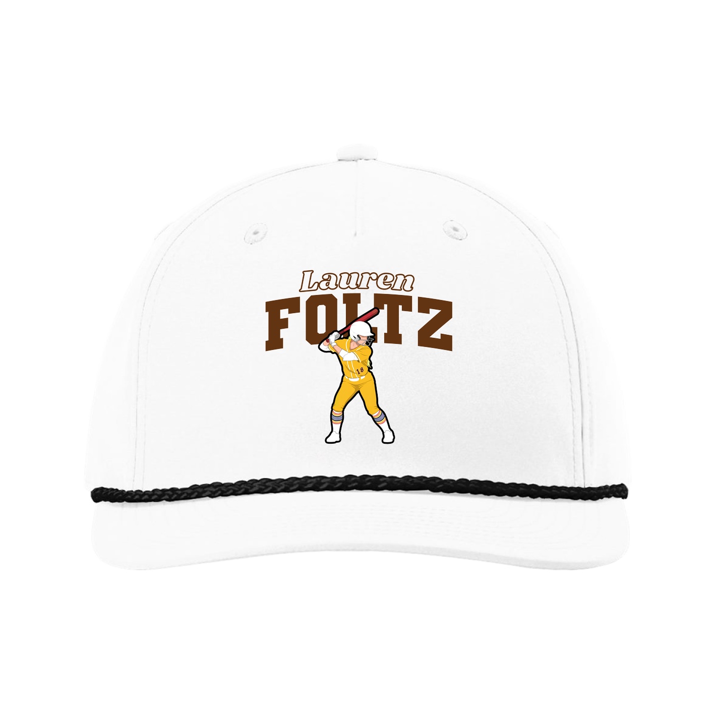Five-Panel Classic Rope Cap — Name Arch in White