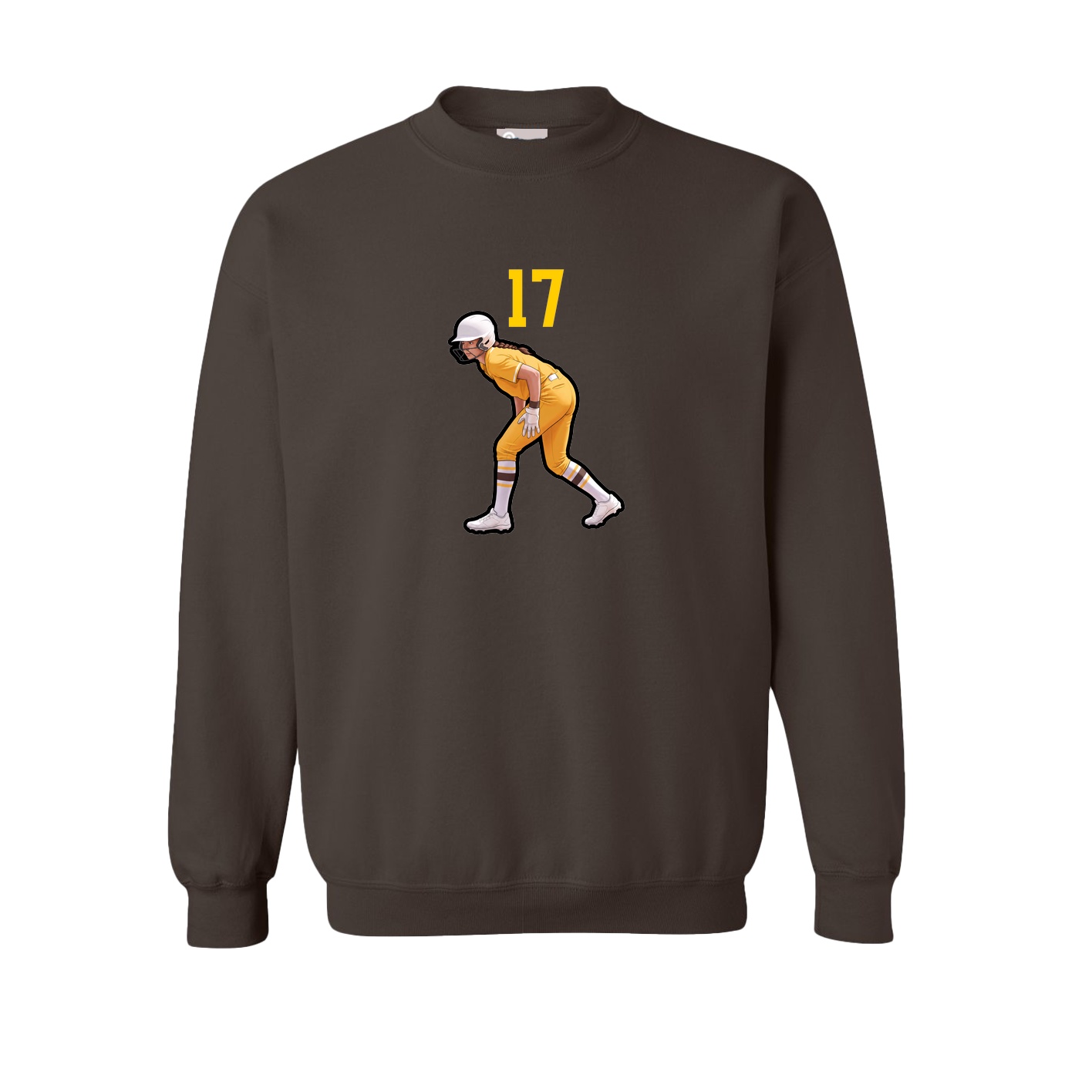 Fleece Crew — Number Top in Brown