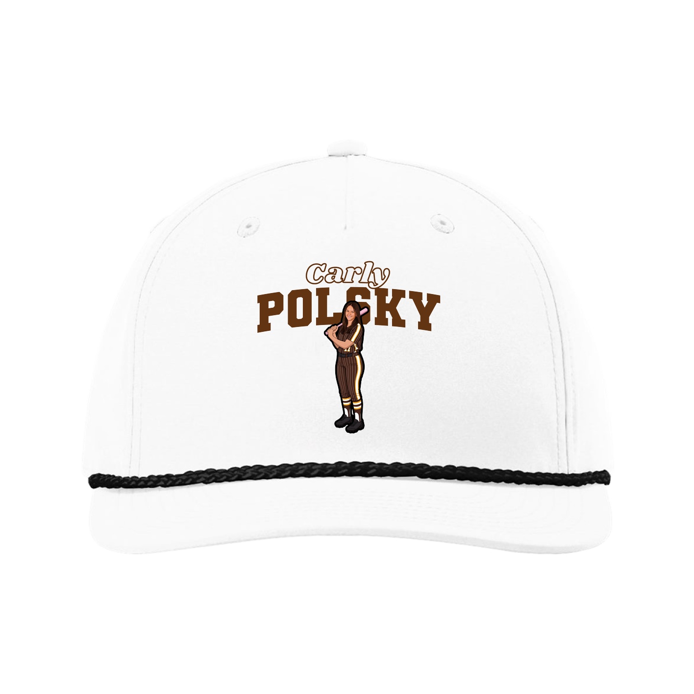 Five-Panel Classic Rope Cap — Name Arch in White