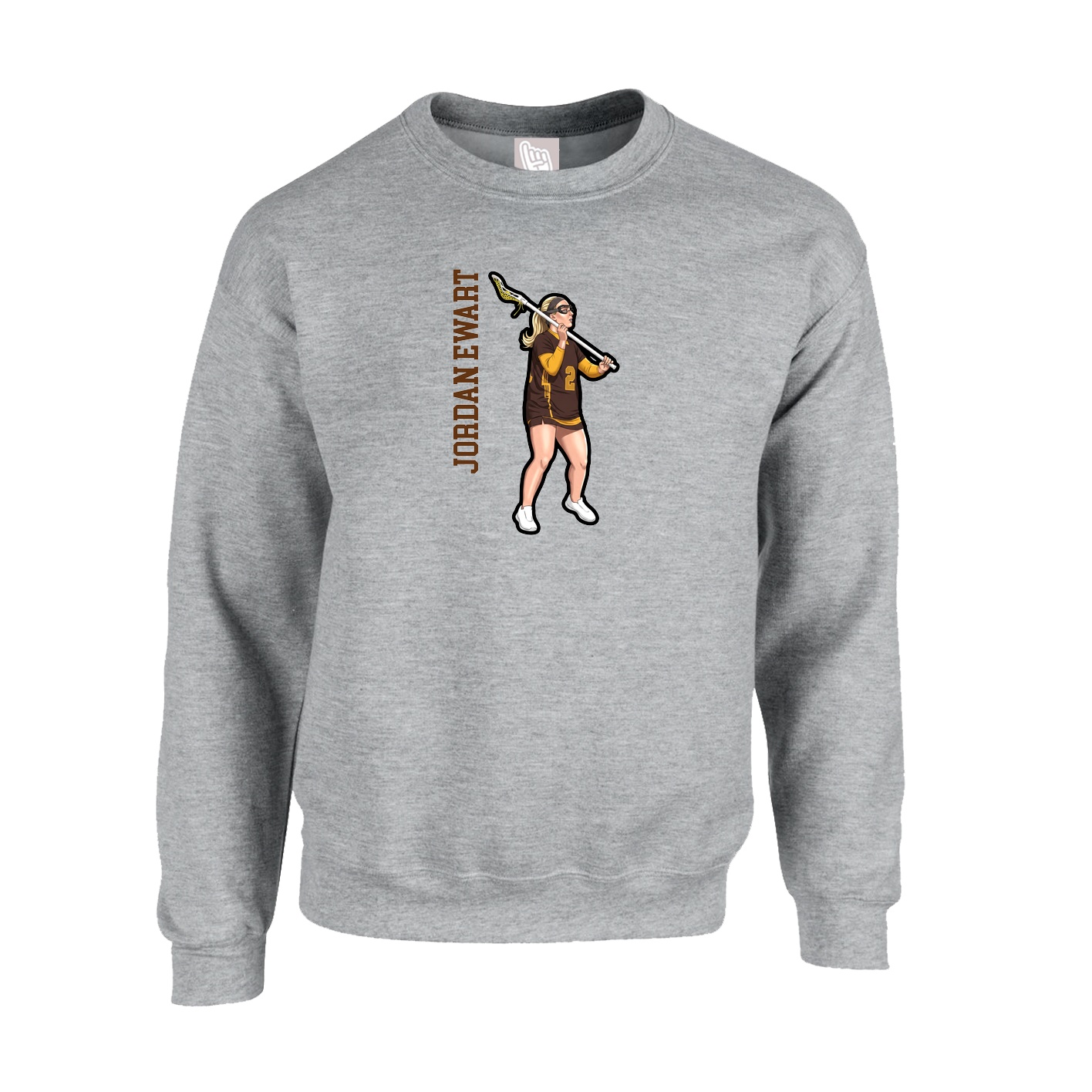 Fleece Crew — Name Vertical in Grey