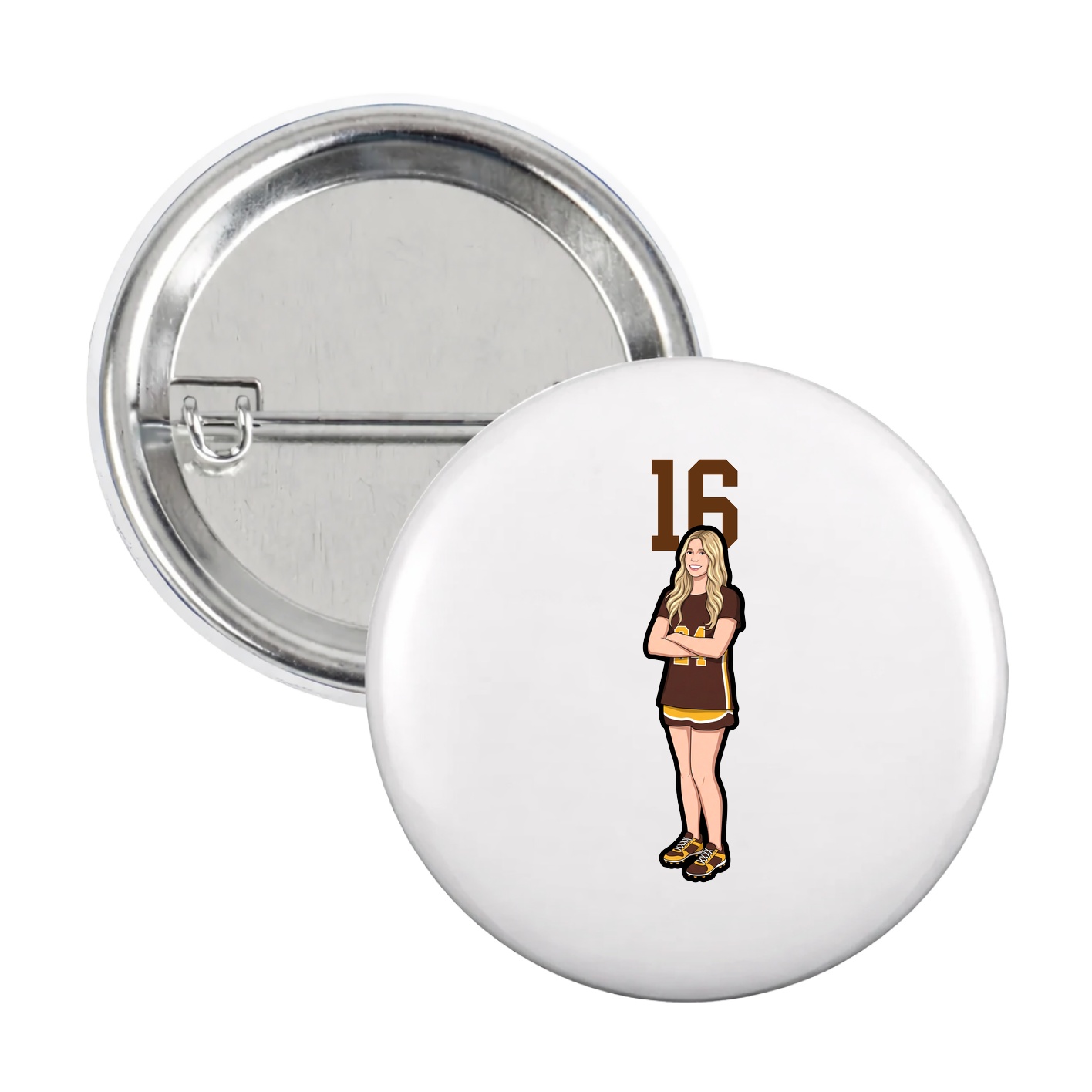 Game Day Button — Number Top in White