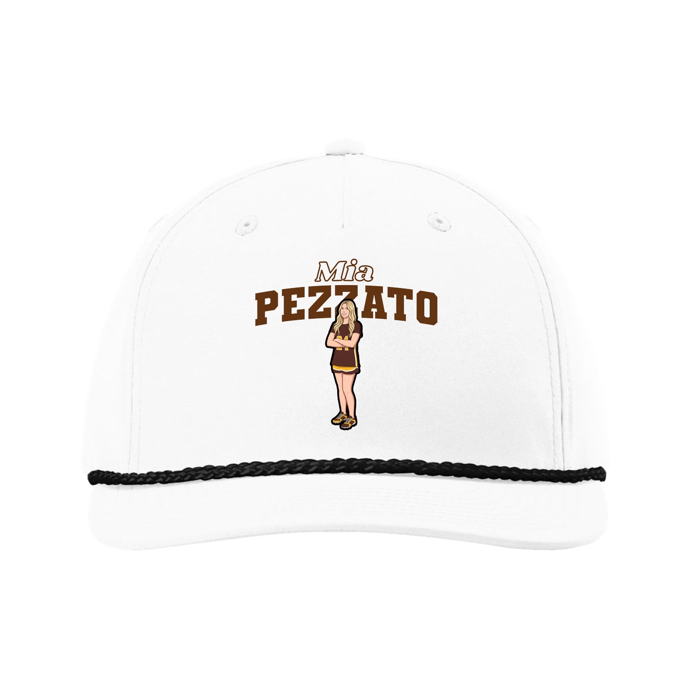 Five-Panel Classic Rope Cap — Name Arch in White