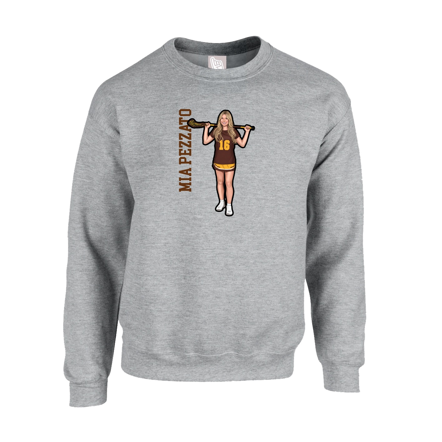 Fleece Crew — Name Vertical in Grey
