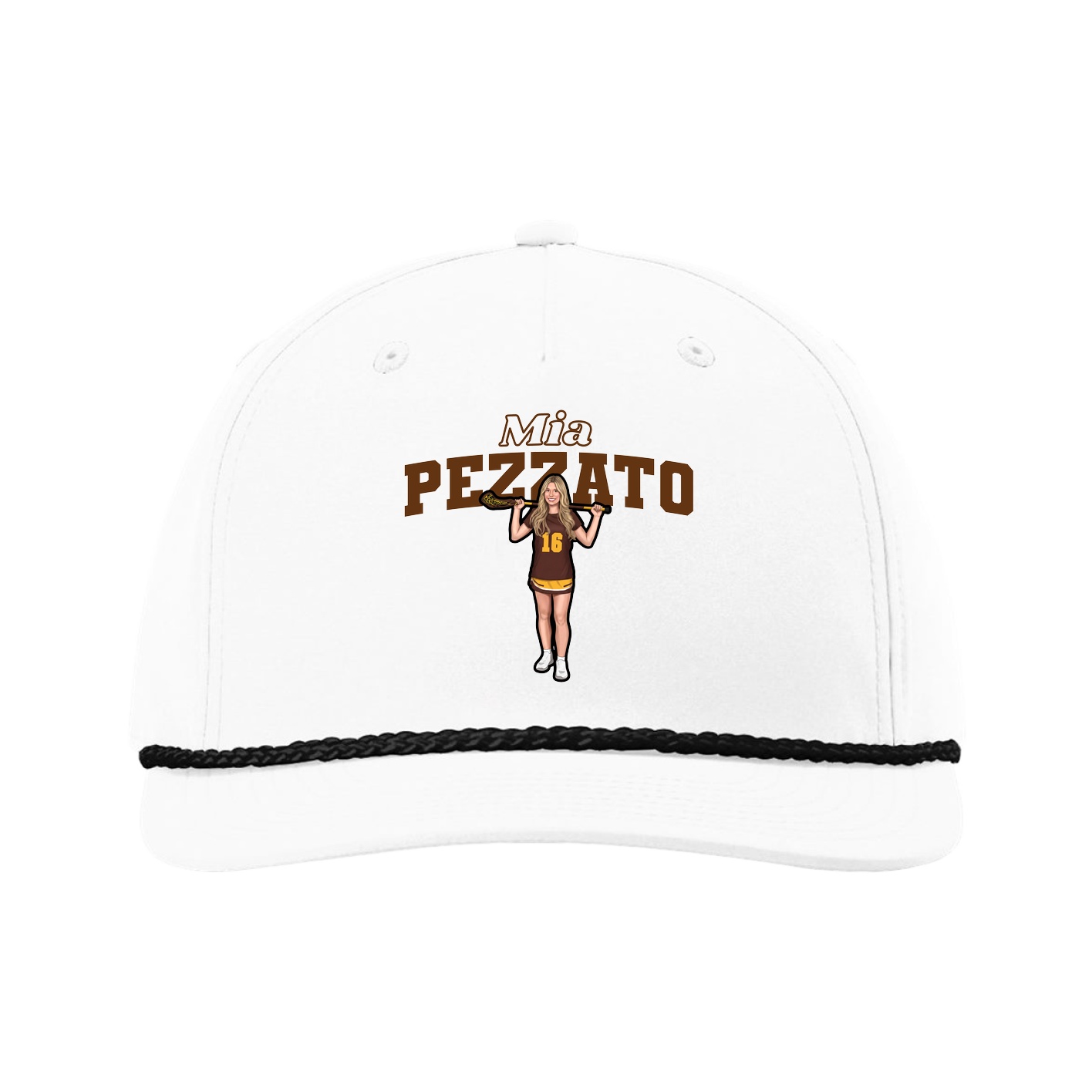 Five-Panel Classic Rope Cap — Name Arch in White