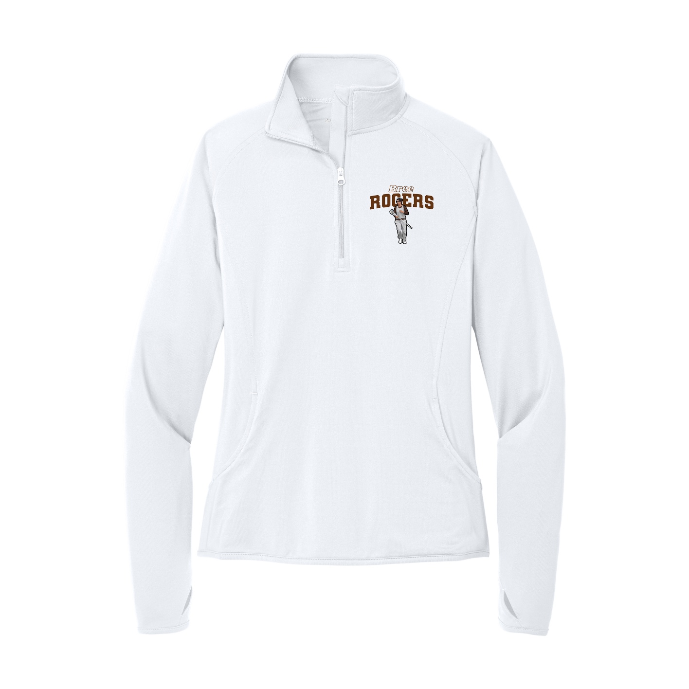 Women's Q-Zip Pullover — Name Arch in White
