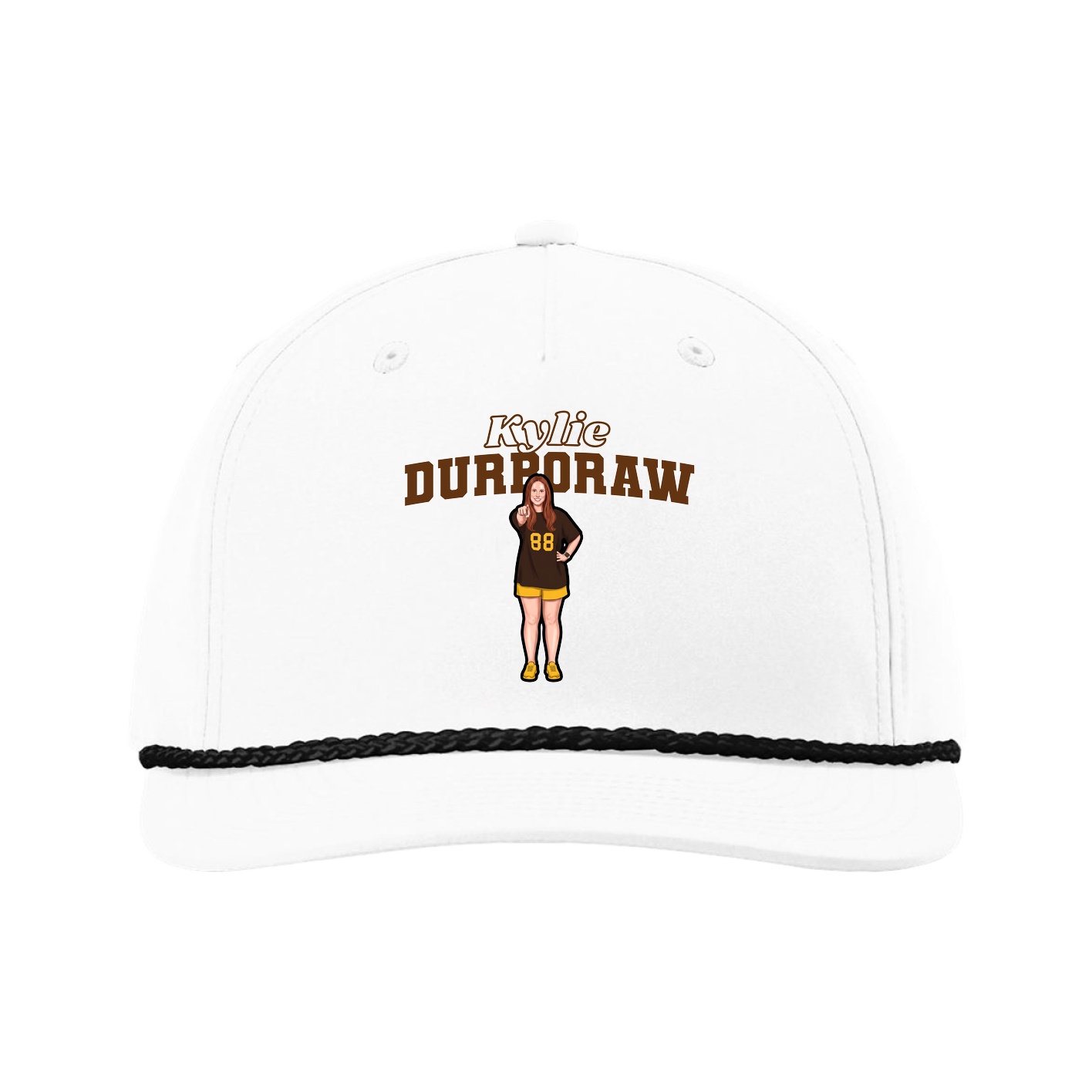Five-Panel Classic Rope Cap — Name Arch in White