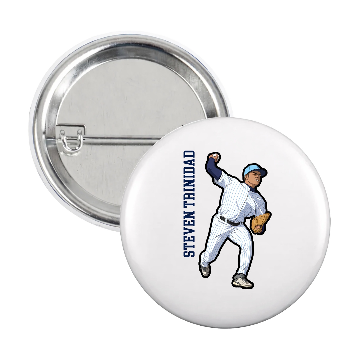 Game Day Button — Name Vertical in White