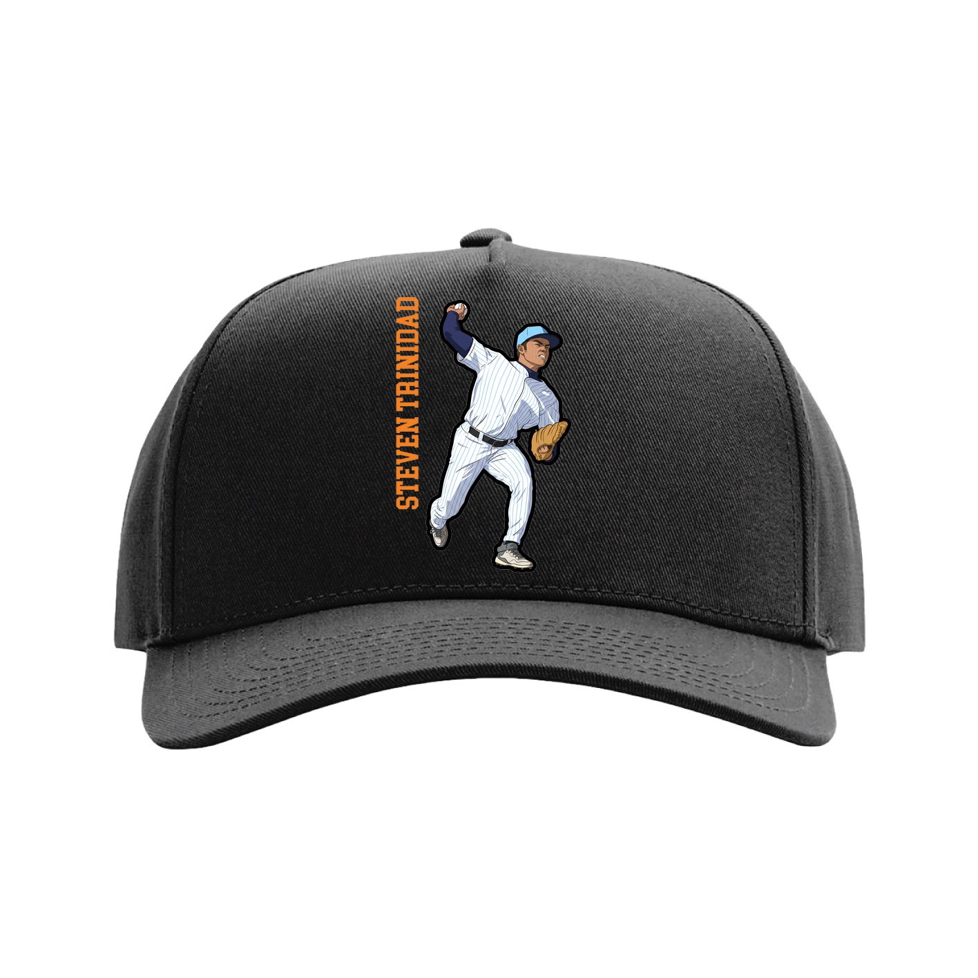 Full Fabric Five-Panel Champ Cap — Name Vertical in Black