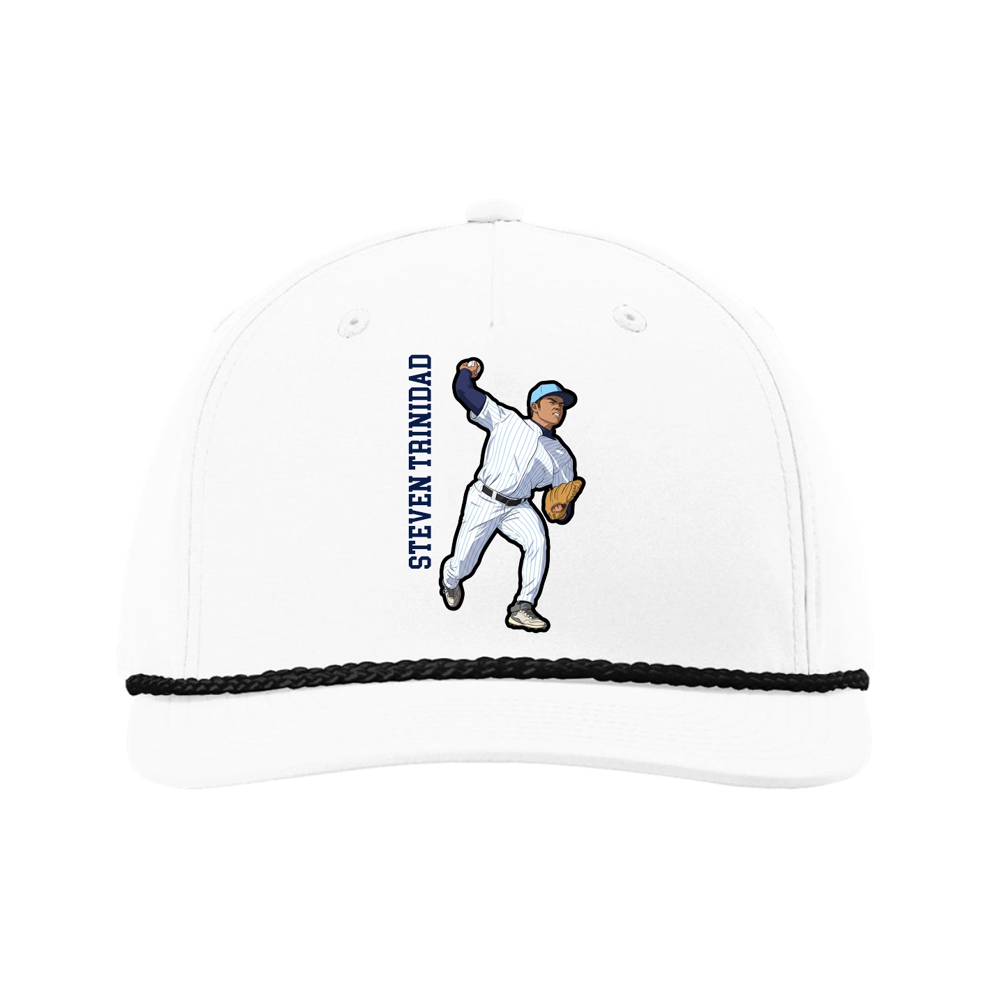 Five-Panel Classic Rope Cap — Name Vertical in White