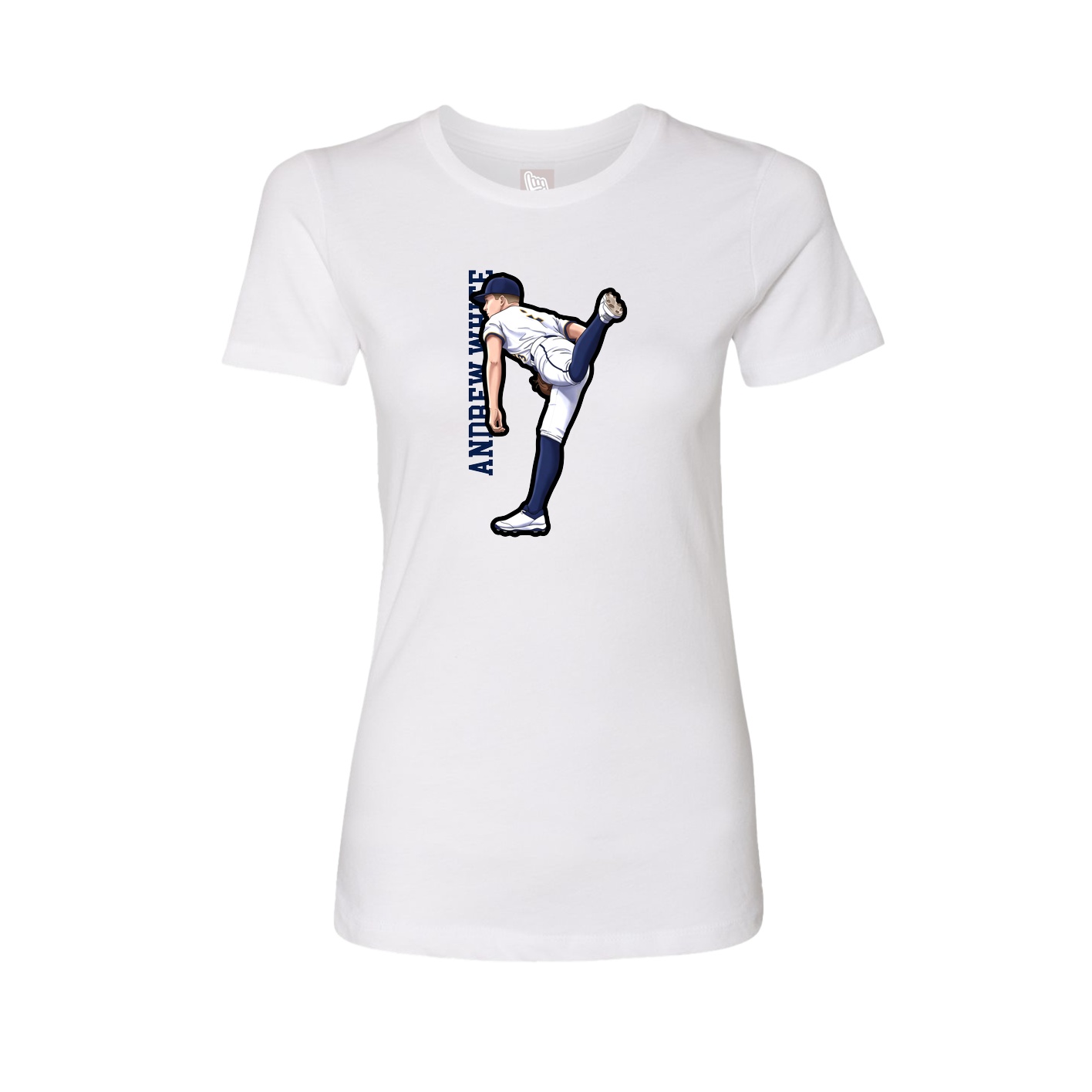 Fitted Women's Tee — Name Vertical in White