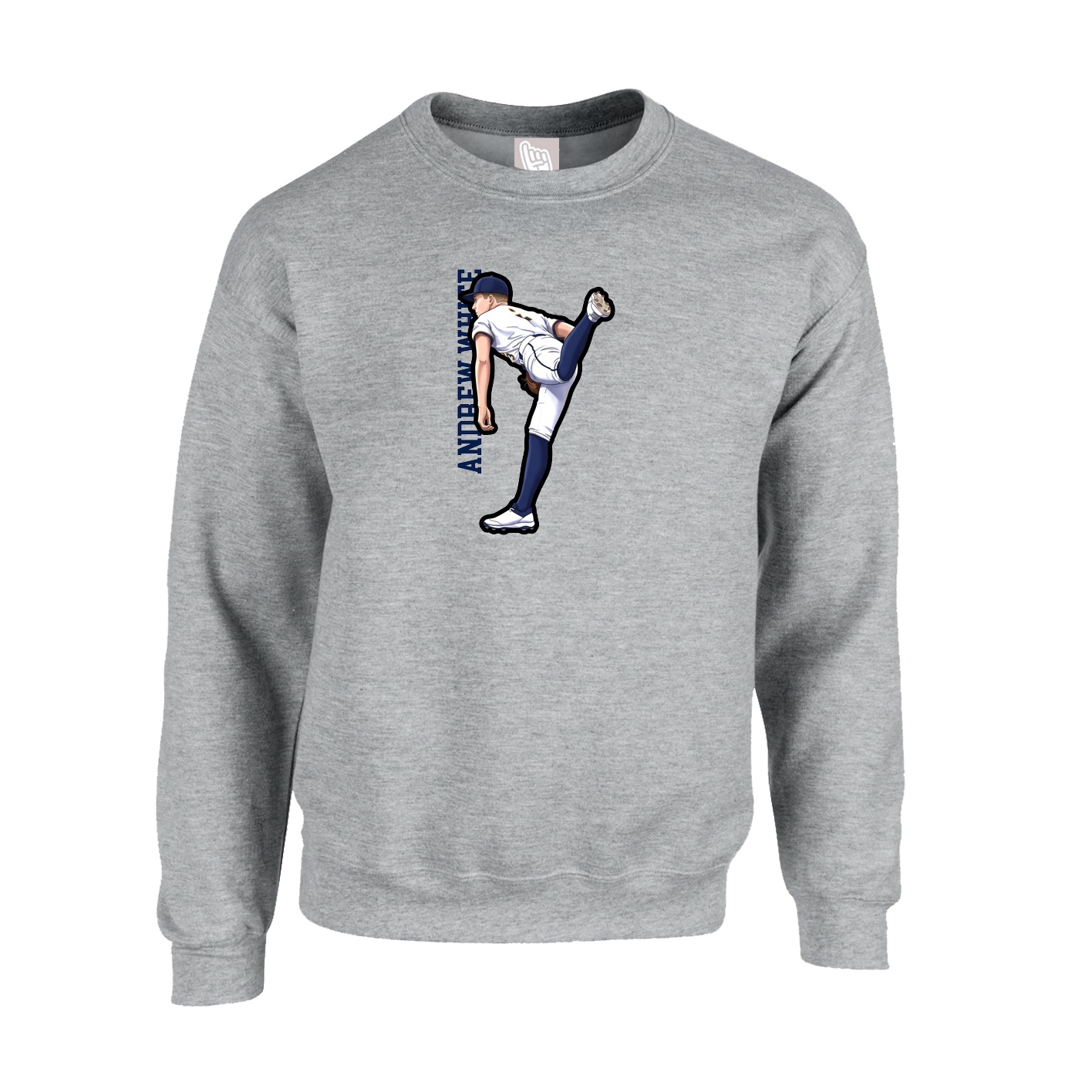 Fleece Crew — Name Vertical in Grey