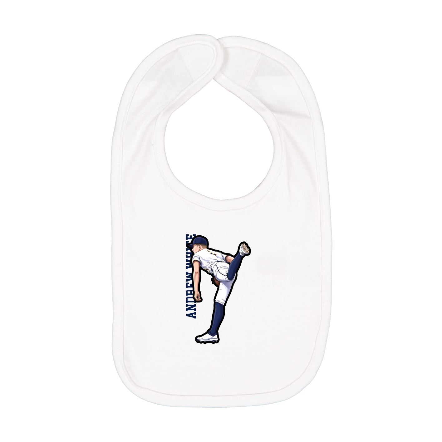 Infant Bib — Name Vertical in White