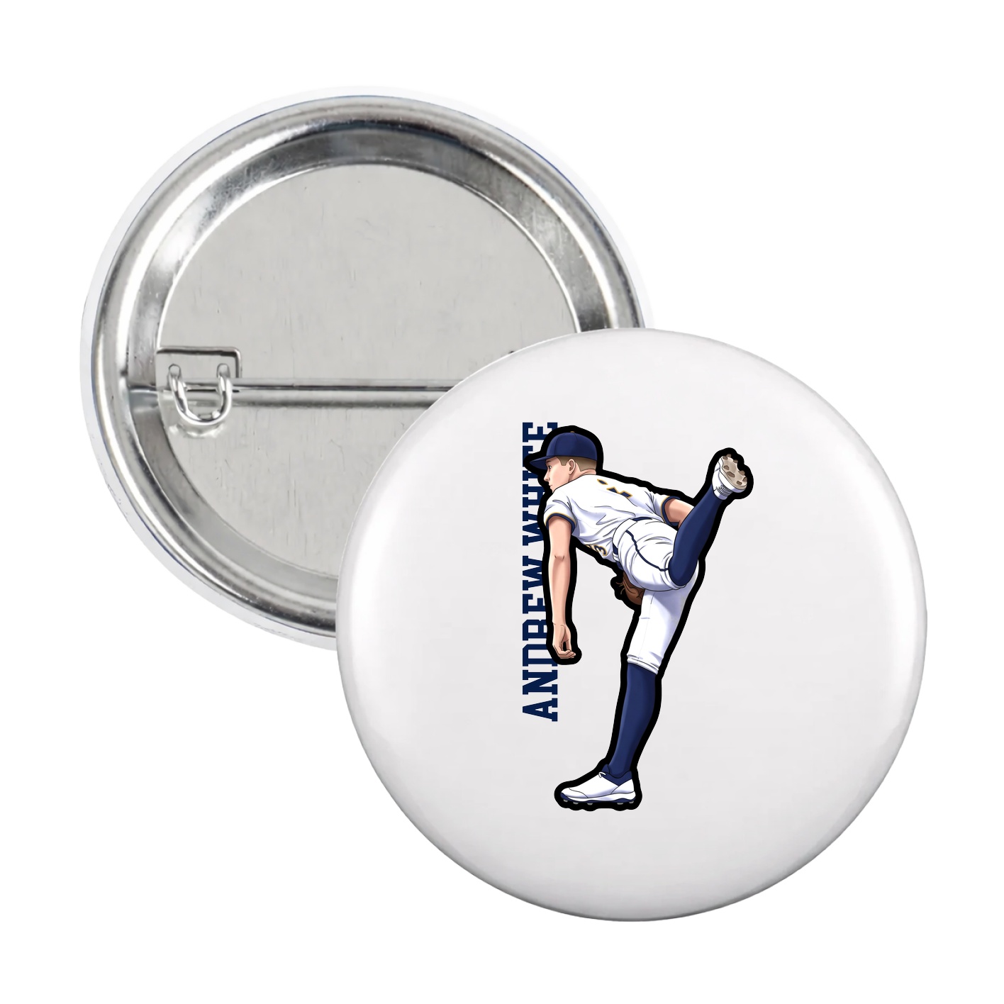 Game Day Button — Name Vertical in White