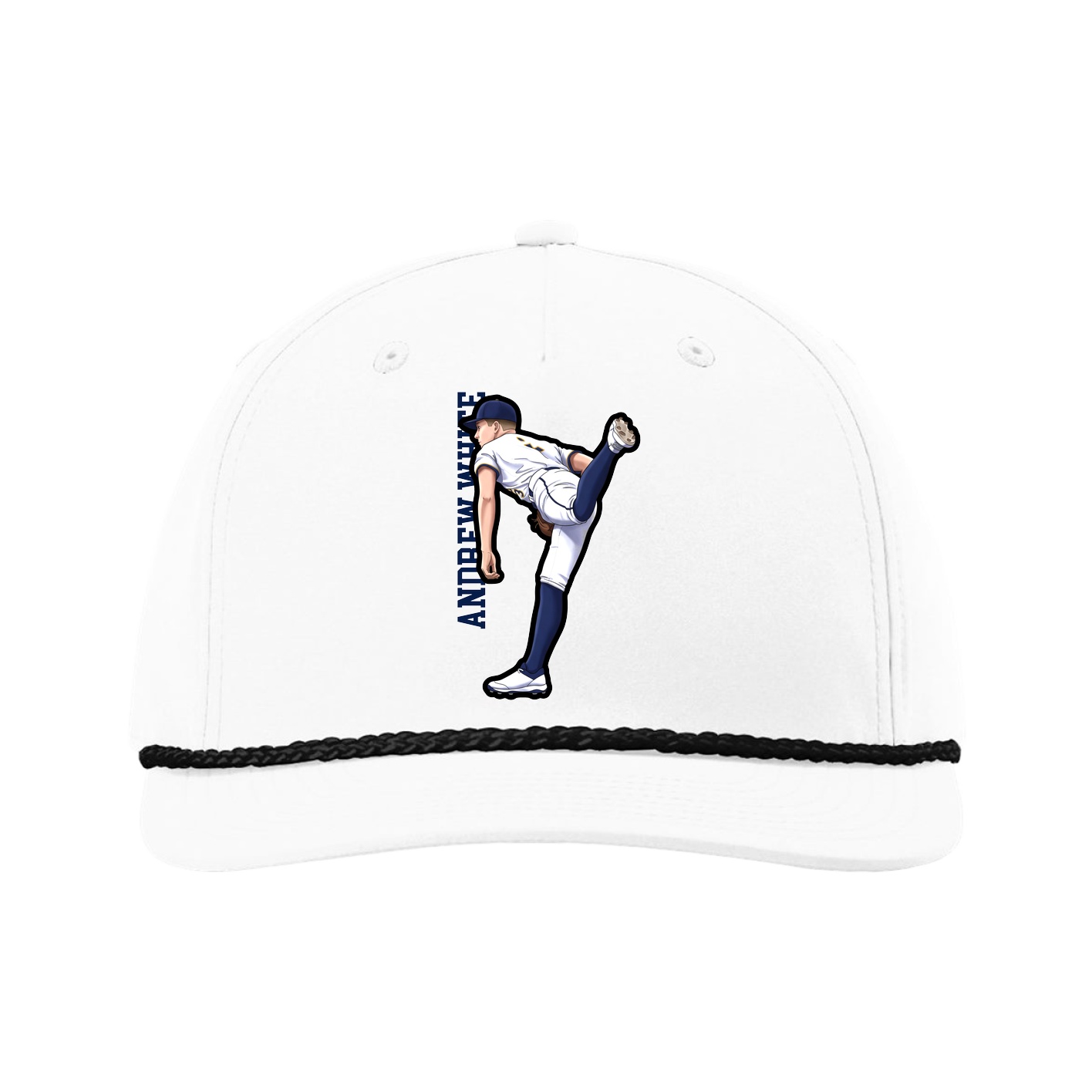 Five-Panel Classic Rope Cap — Name Vertical in White